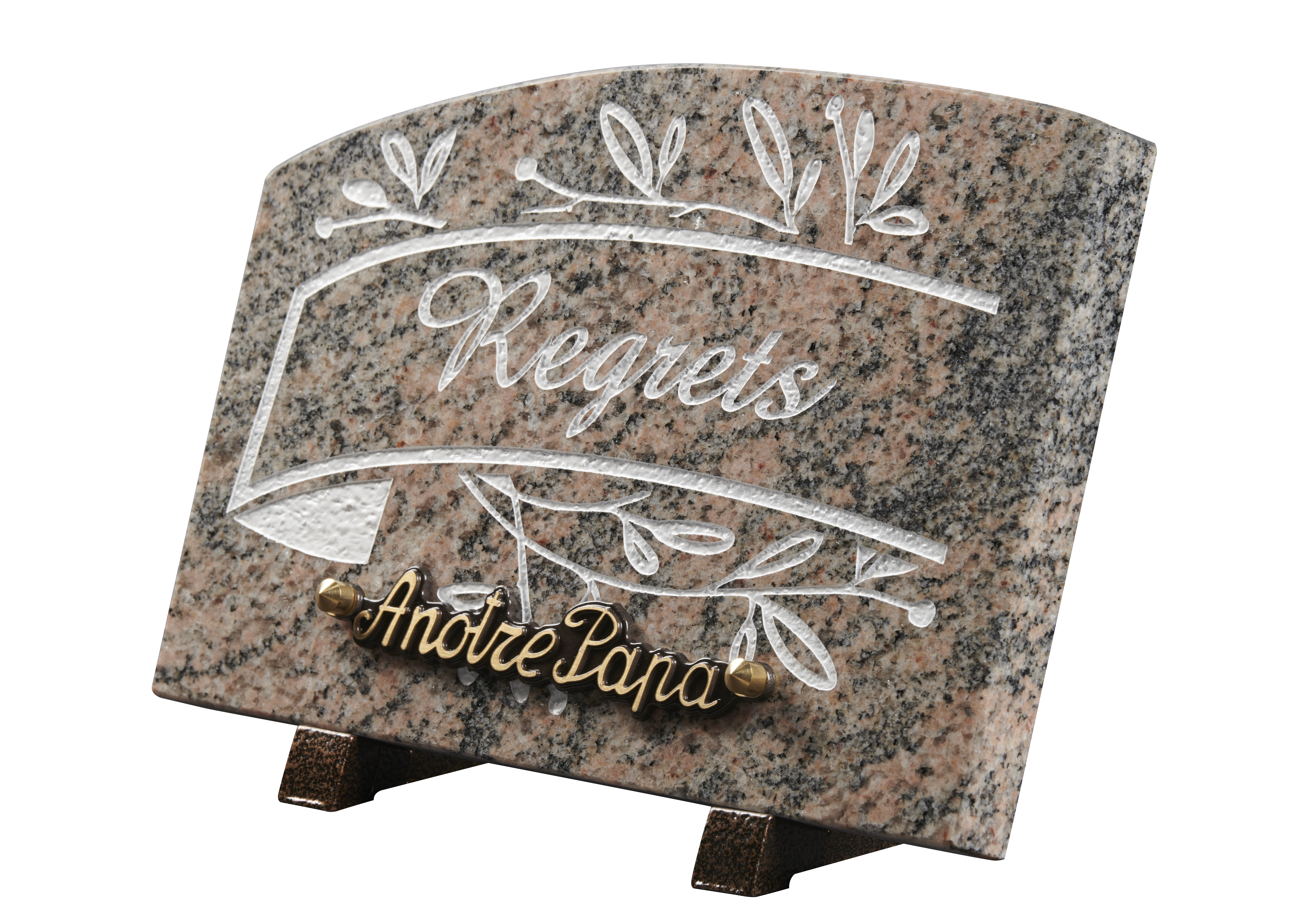 Image de plaque Plaque granit doucine 18x25cm - Gravure feuillage- texte Regrets