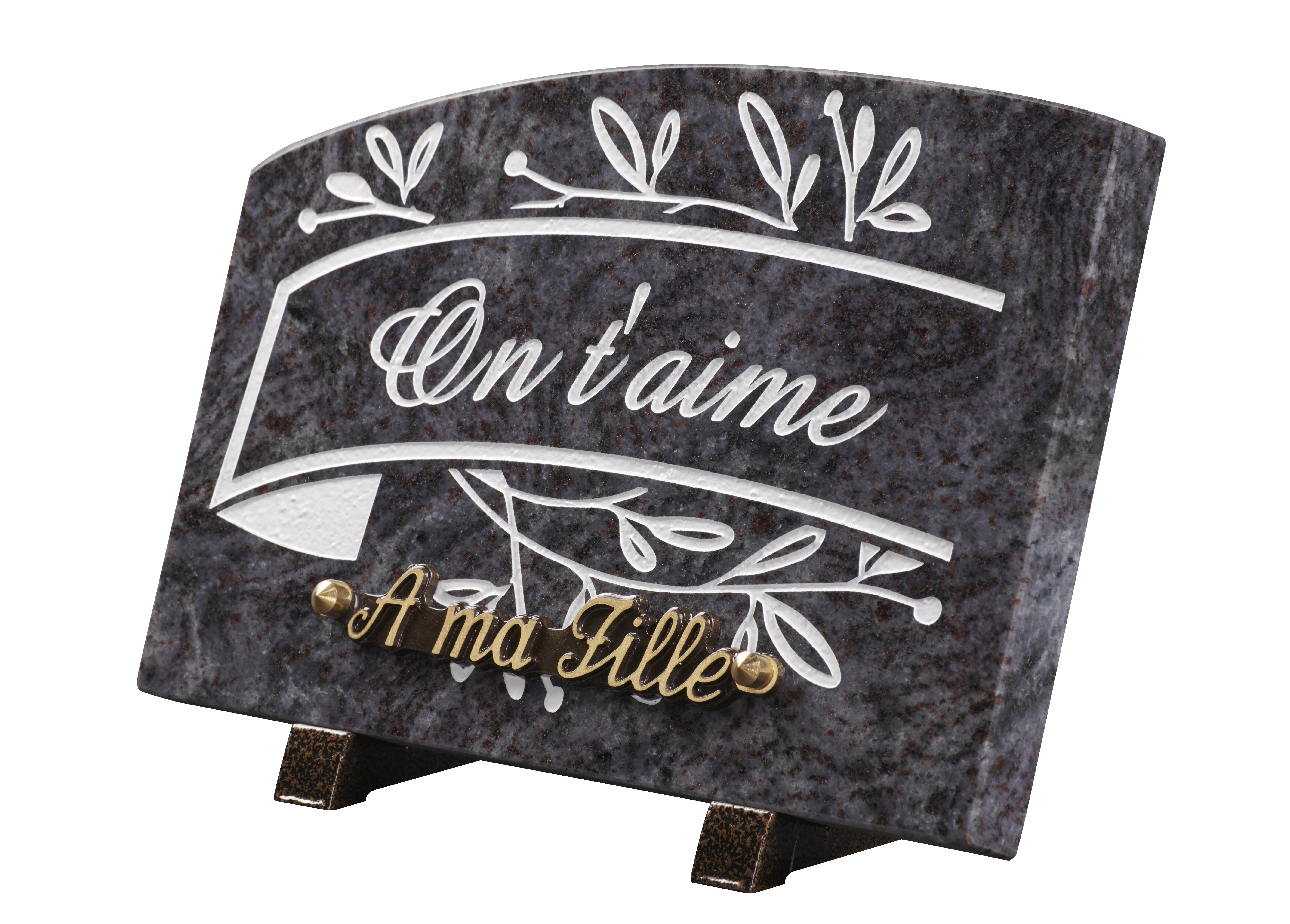 Image de plaque Plaque granit doucine 18x25cm - Gravure feuillage- texte On t'aime