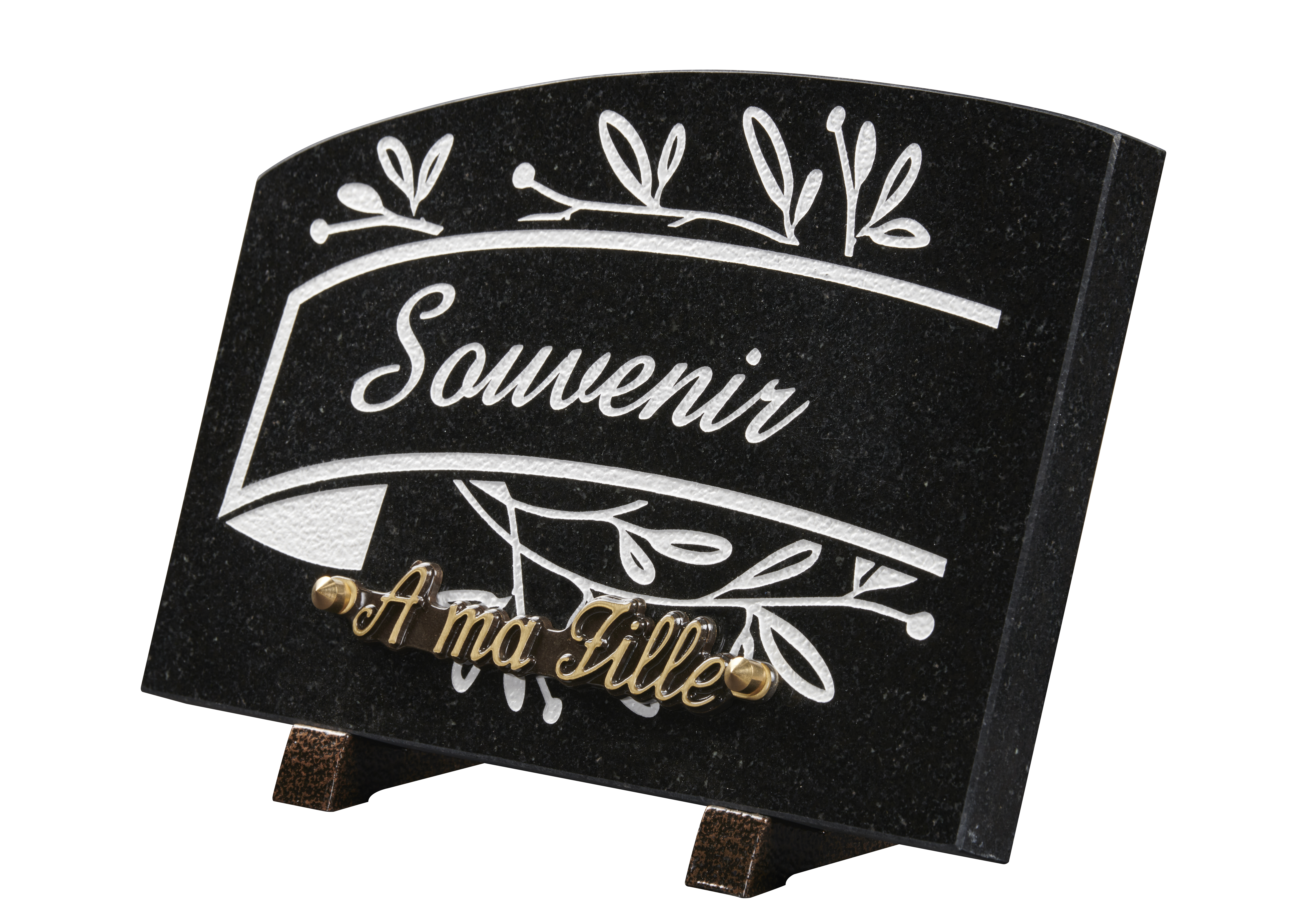 Image de plaque Plaque granit doucine 18x25cm - Gravure feuillage- texte Souvenir