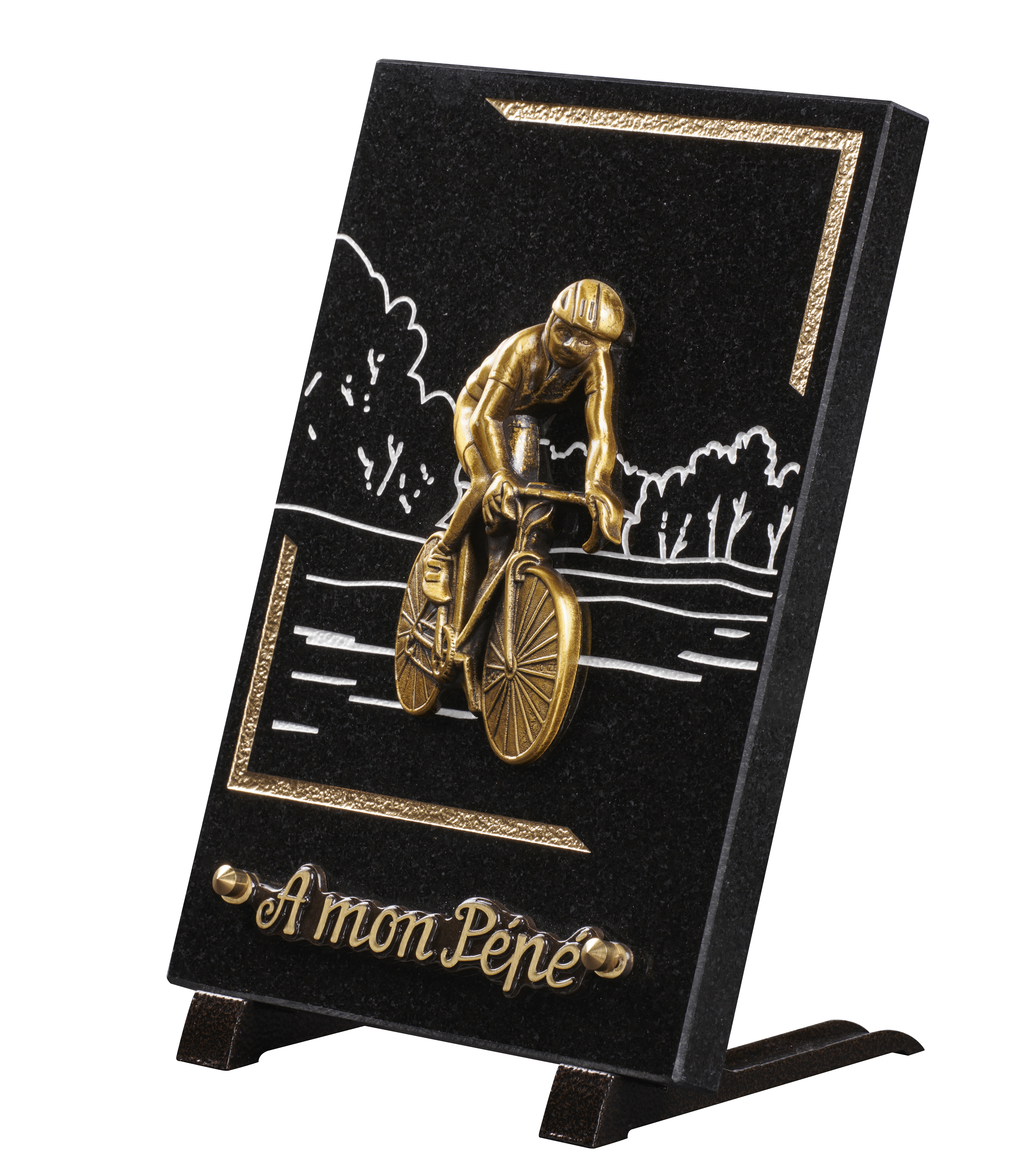 Image de plaque Plaque granit 18x25cm - Gravure Paysage - Bronze Cycliste