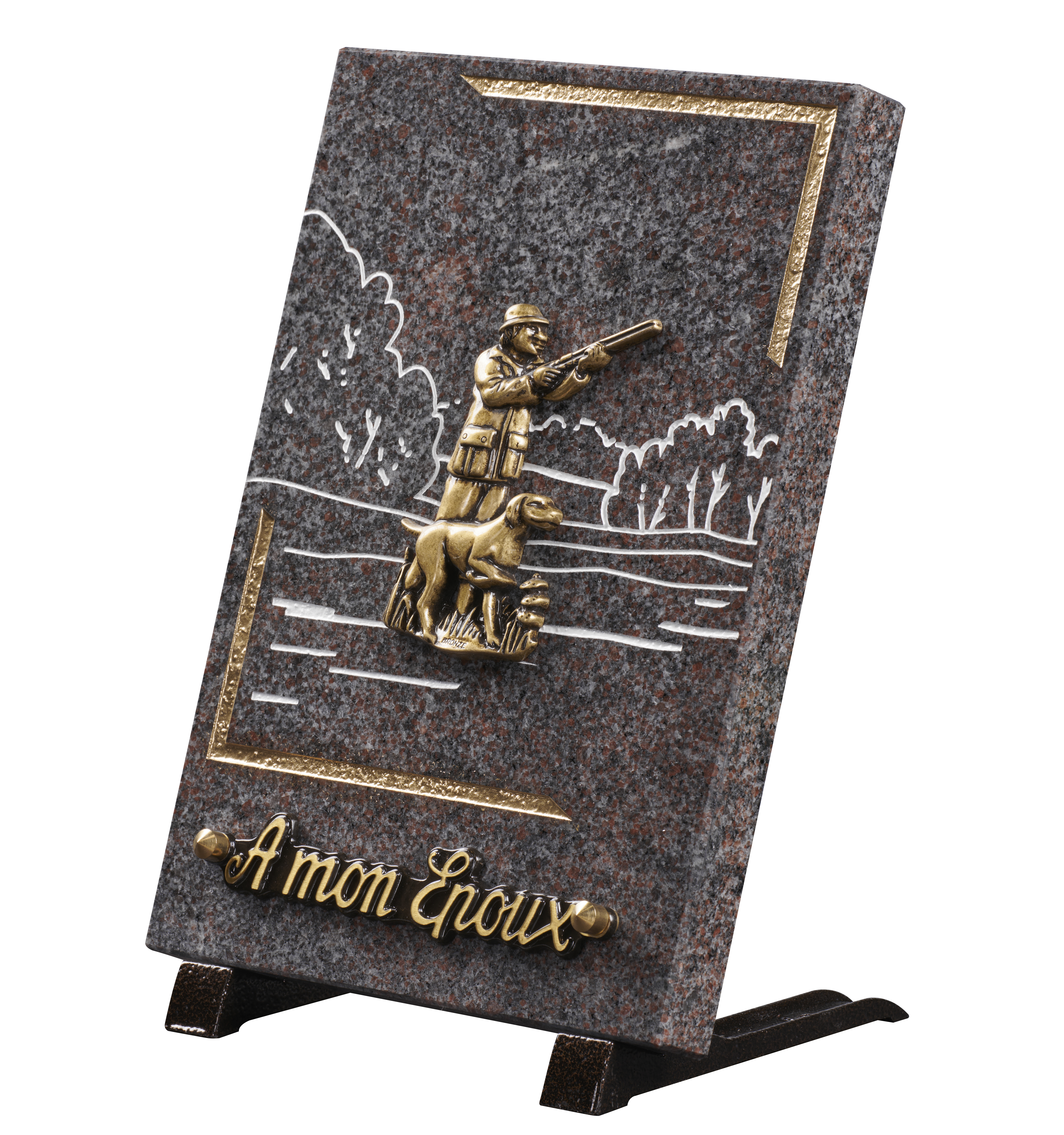 Image de plaque Plaque granit 18x25cm - Gravure Paysage - Bronze Chasseur