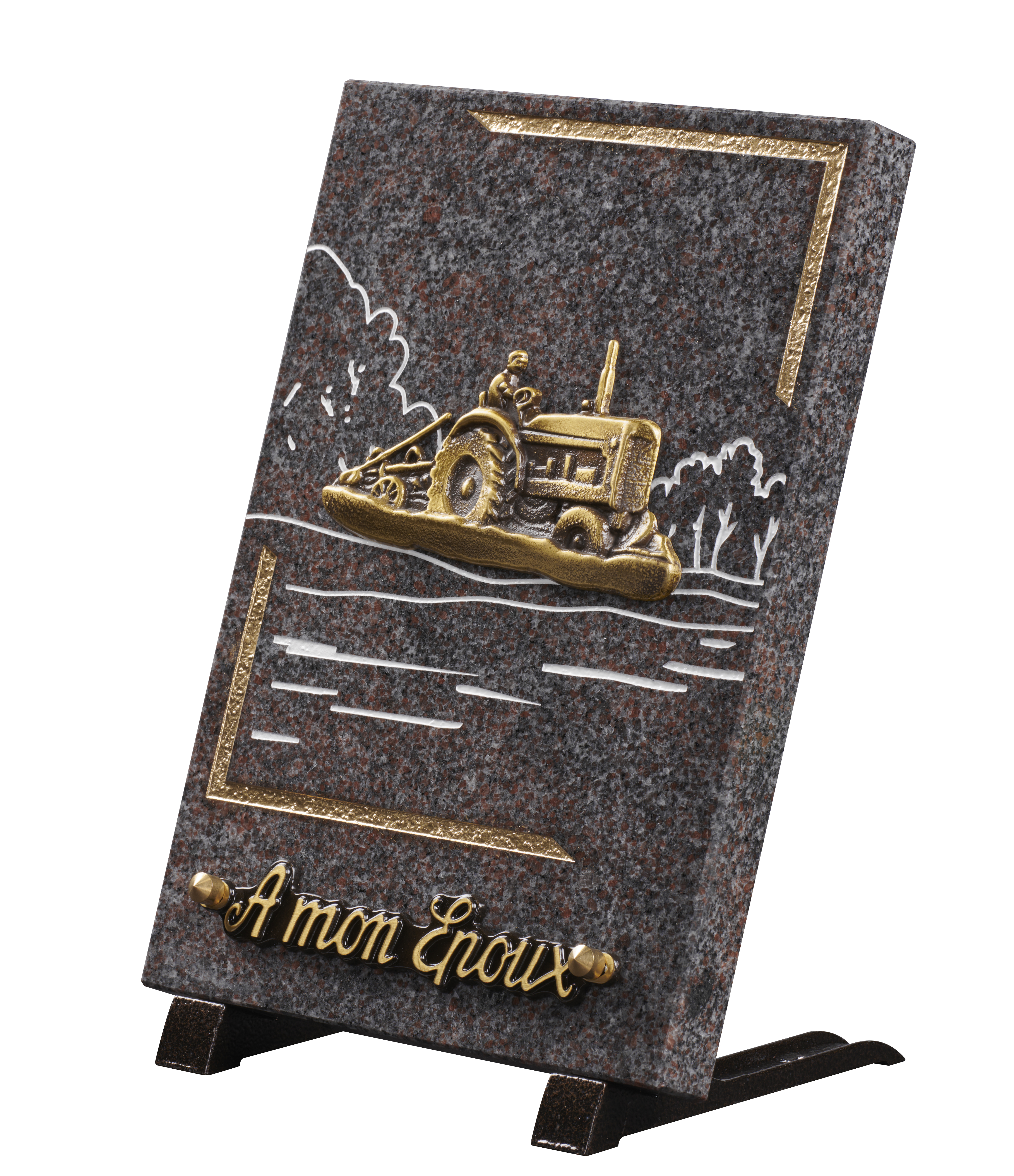 Image de plaque Plaque granit 18x25cm - Gravure Paysage - Bronze Tracteur