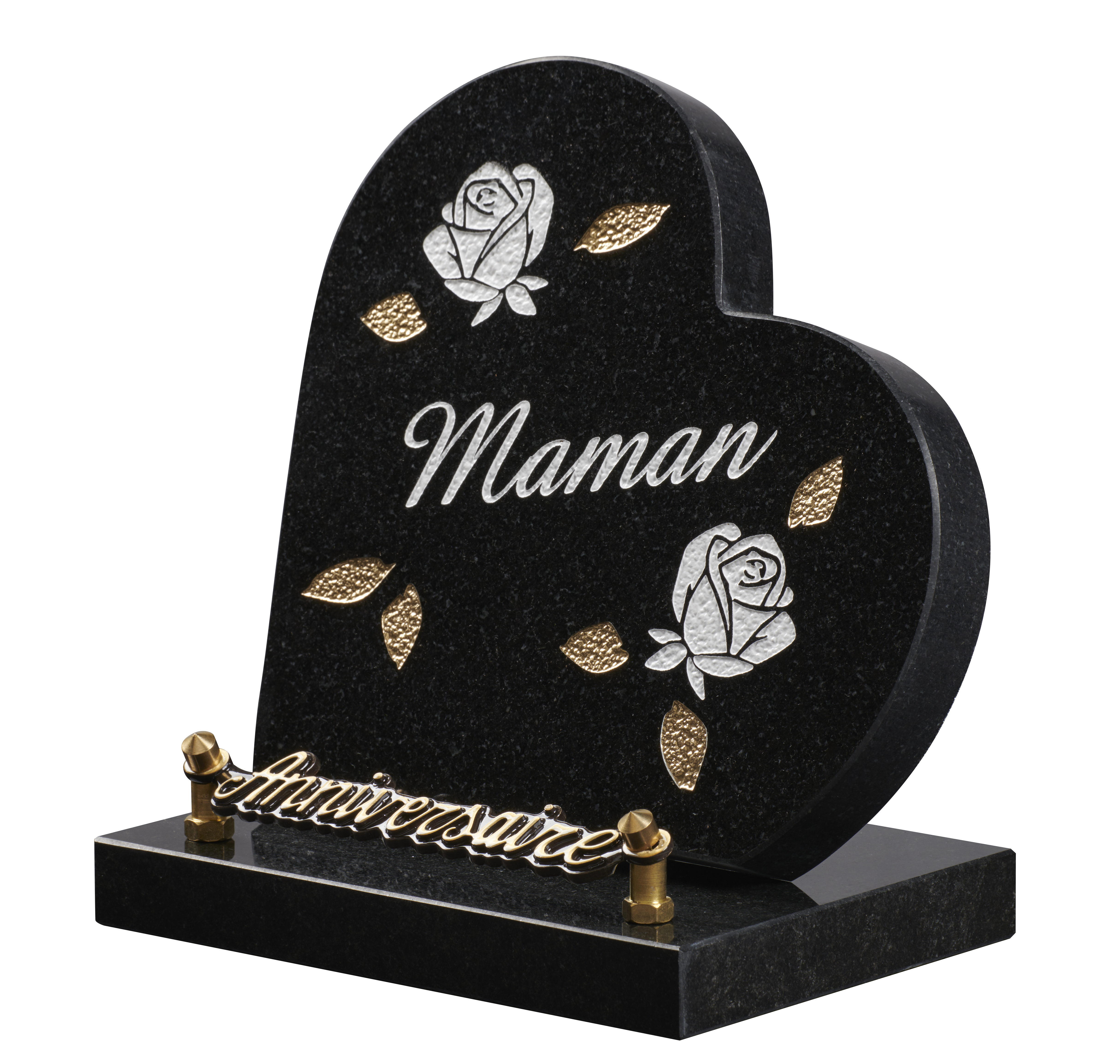 Image de plaque Plaque granit coeur 18x18cm - Gravure rose - texte Maman