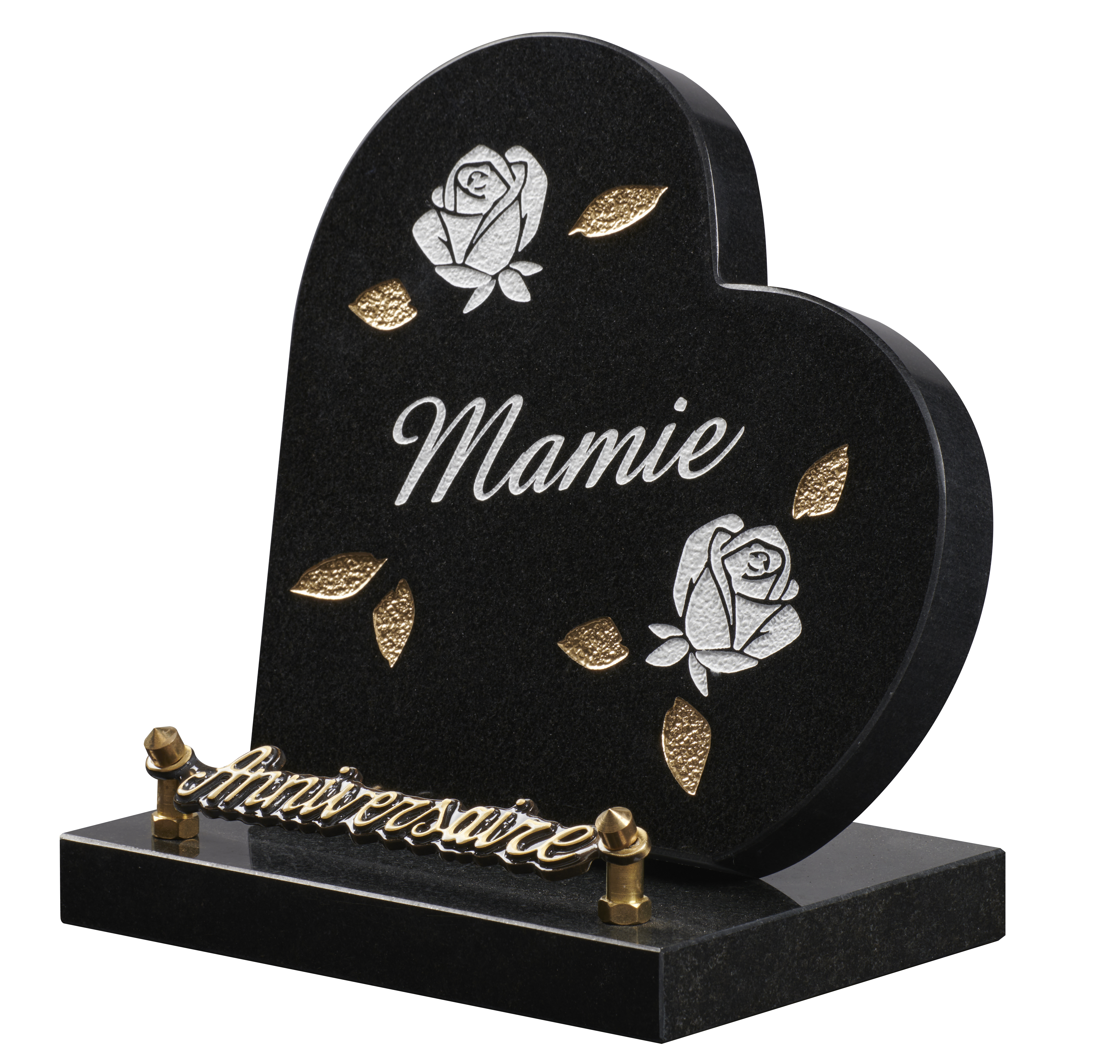 Image de plaque Plaque granit coeur 18x18cm - Gravure rose - texte Mamie