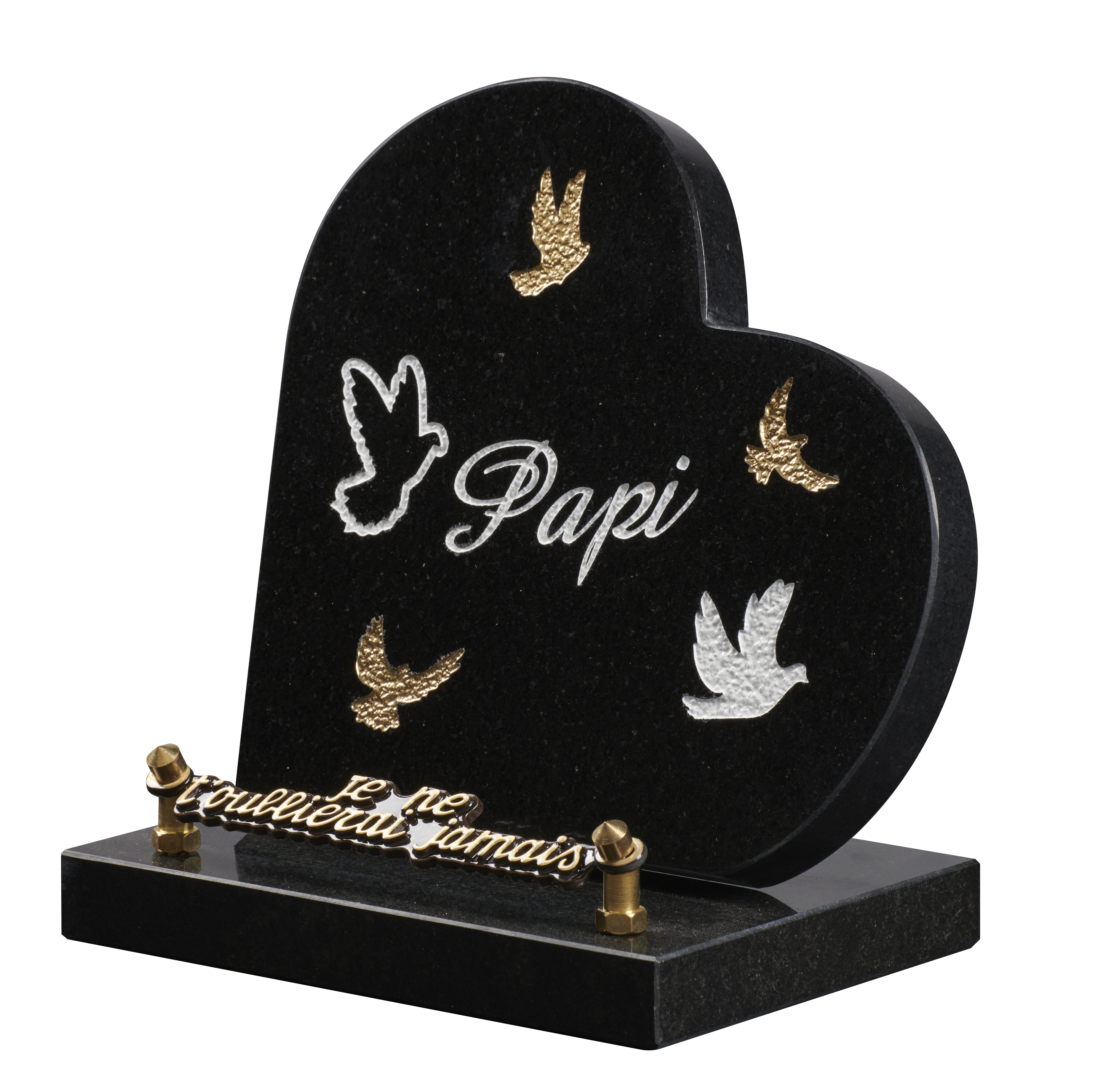 Image de plaque Plaque granit coeur 18x18cm - Gravure colombe - texte Papi