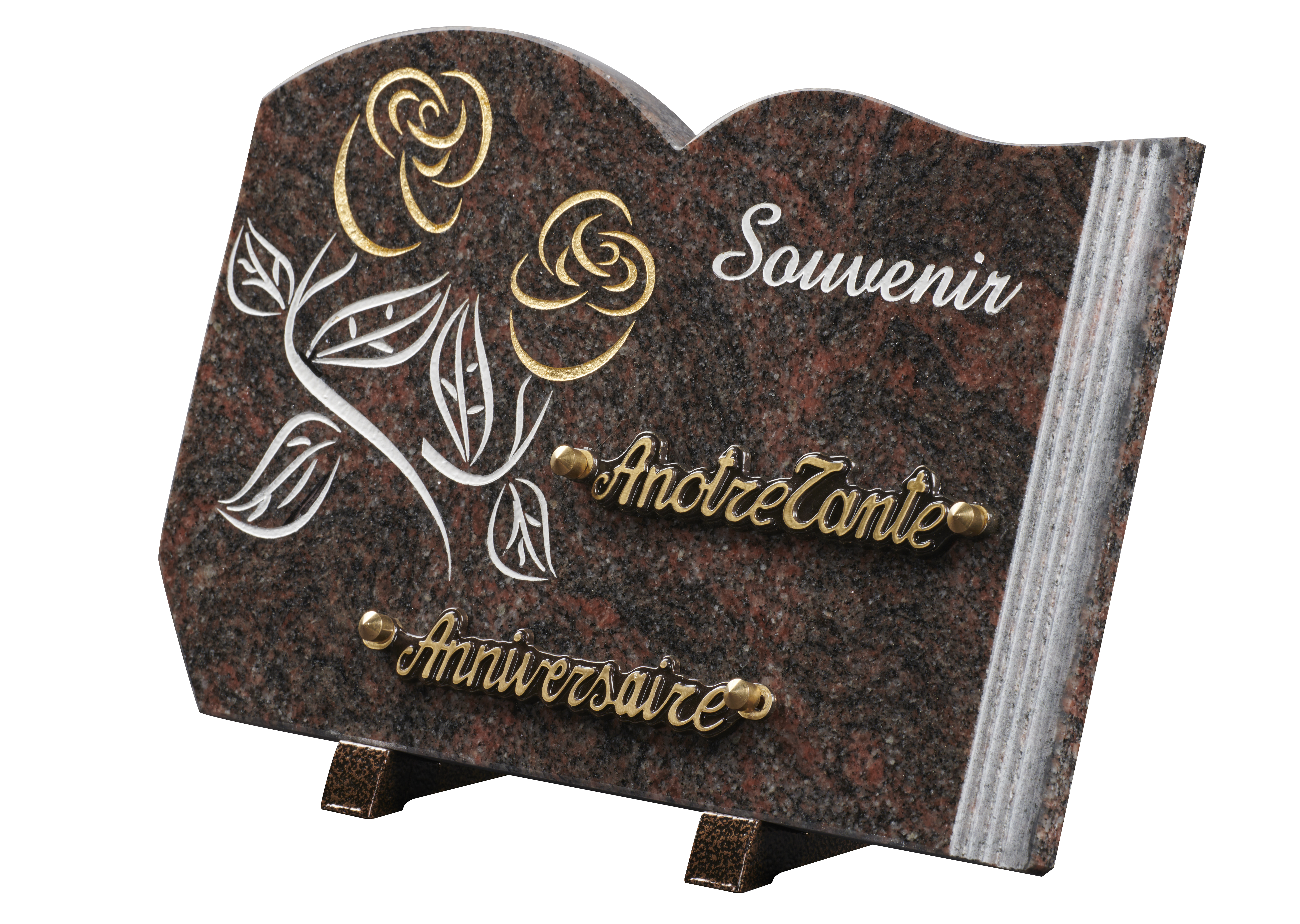 Image de plaque Plaque granit forme 20x30cm - Gravure OR roses- texte Souvenir