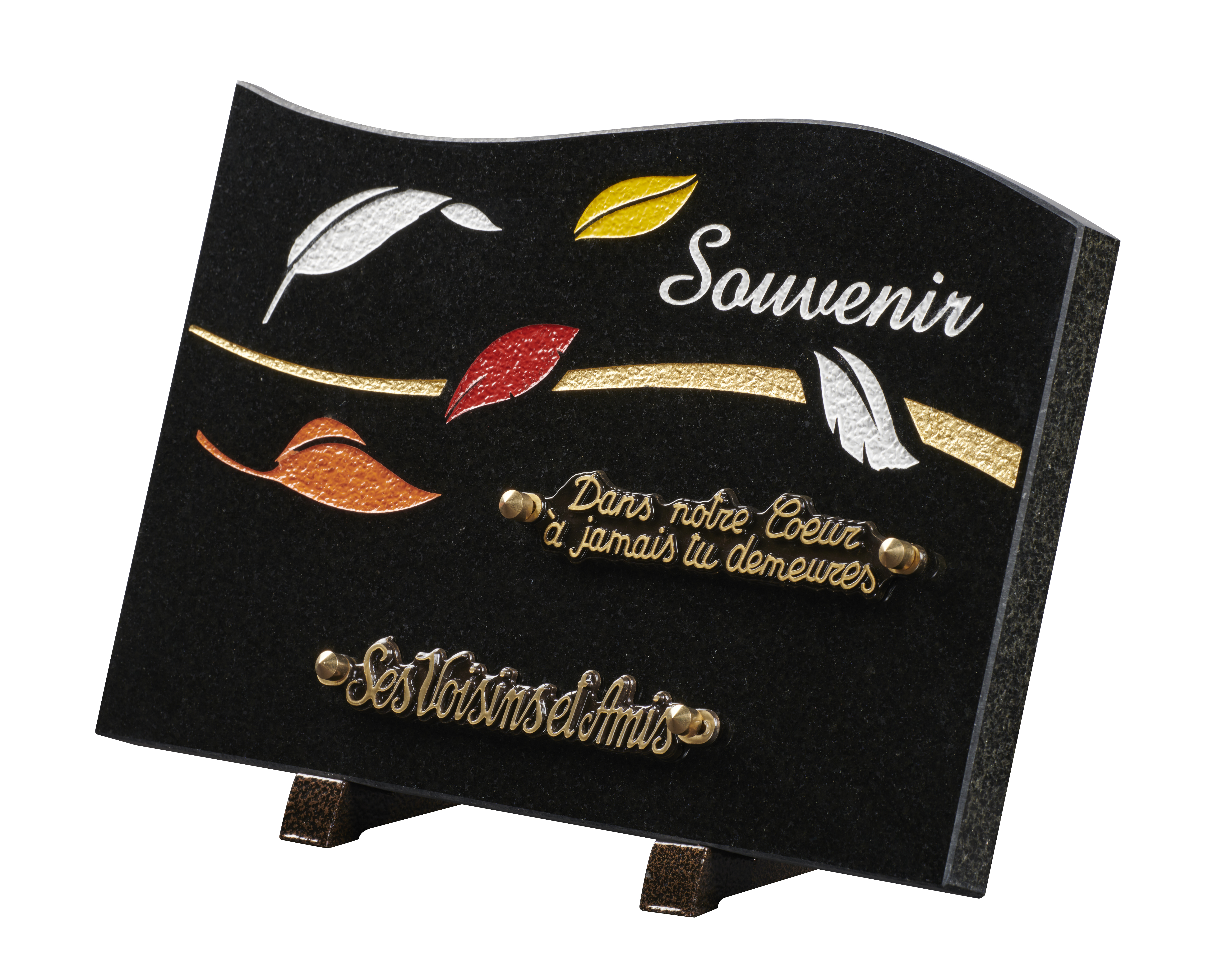 Image de plaque Plaque granit 20x30cm - Gravure feuilles - Filet OR - texte Souvenir