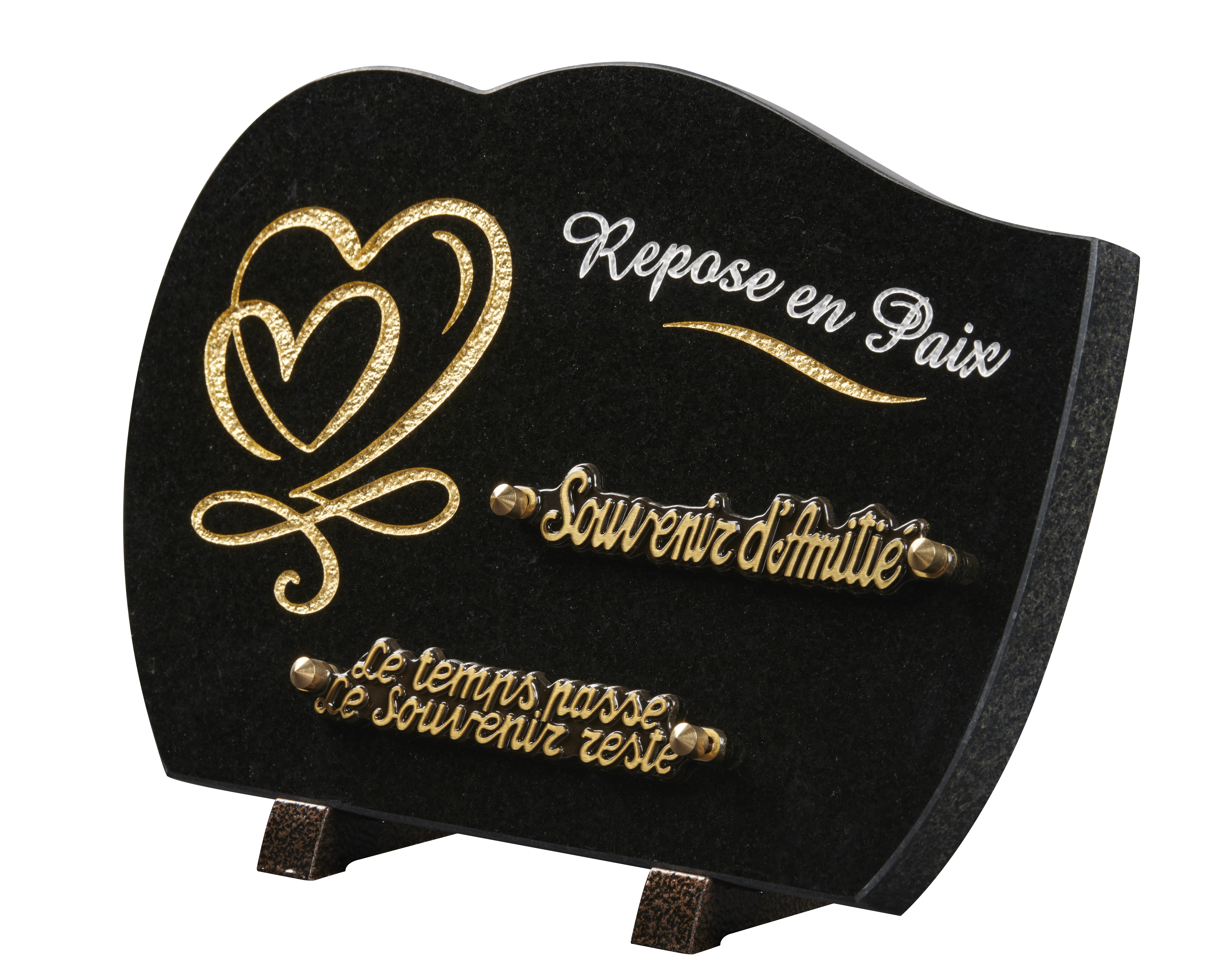 Image de plaque Plaque granit forme 20x30cm - Gravure coeurs OR - texte Repose