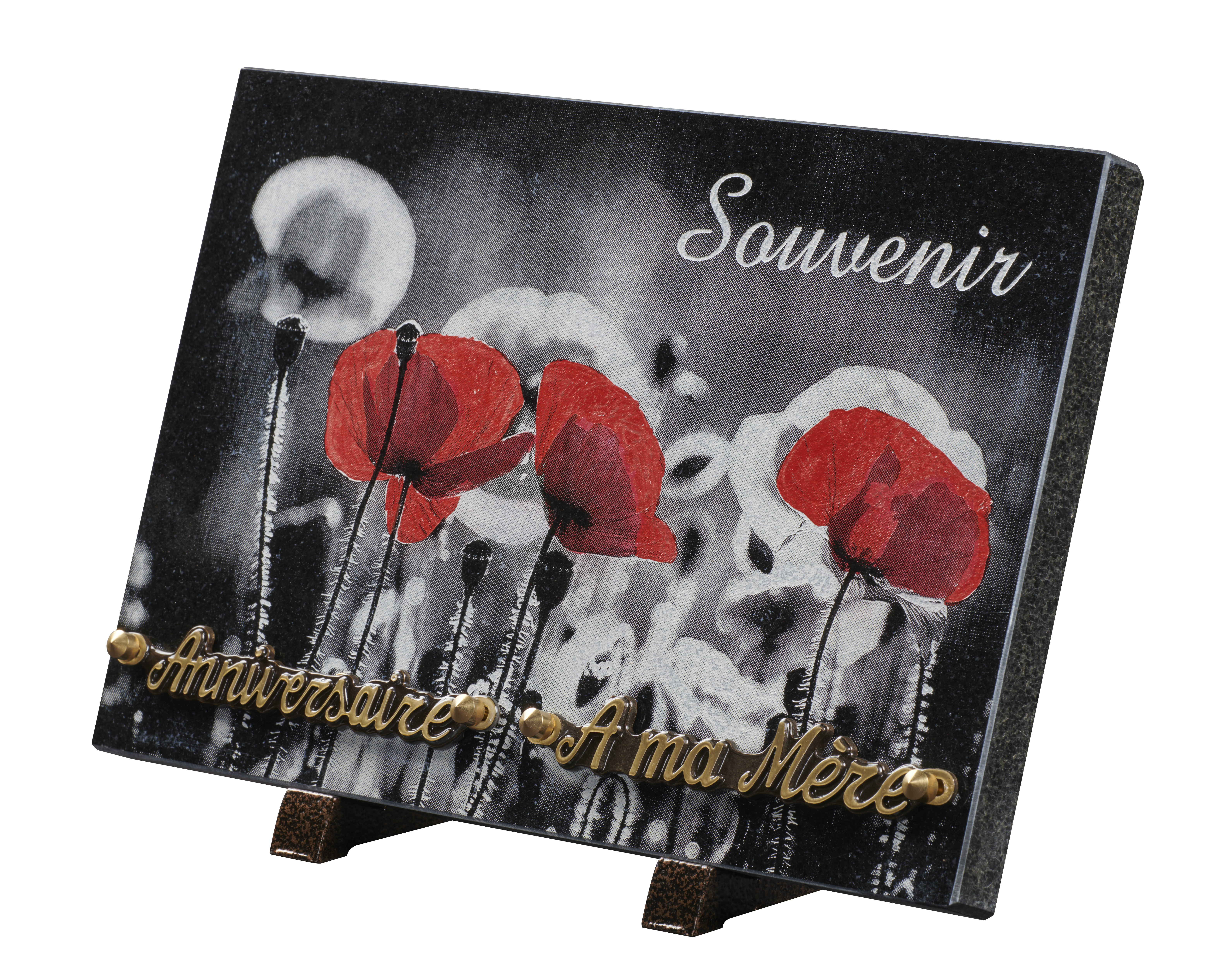 Image de plaque Plaque granit 20x30cm - Photogravure coquelicot - texte Souvenir