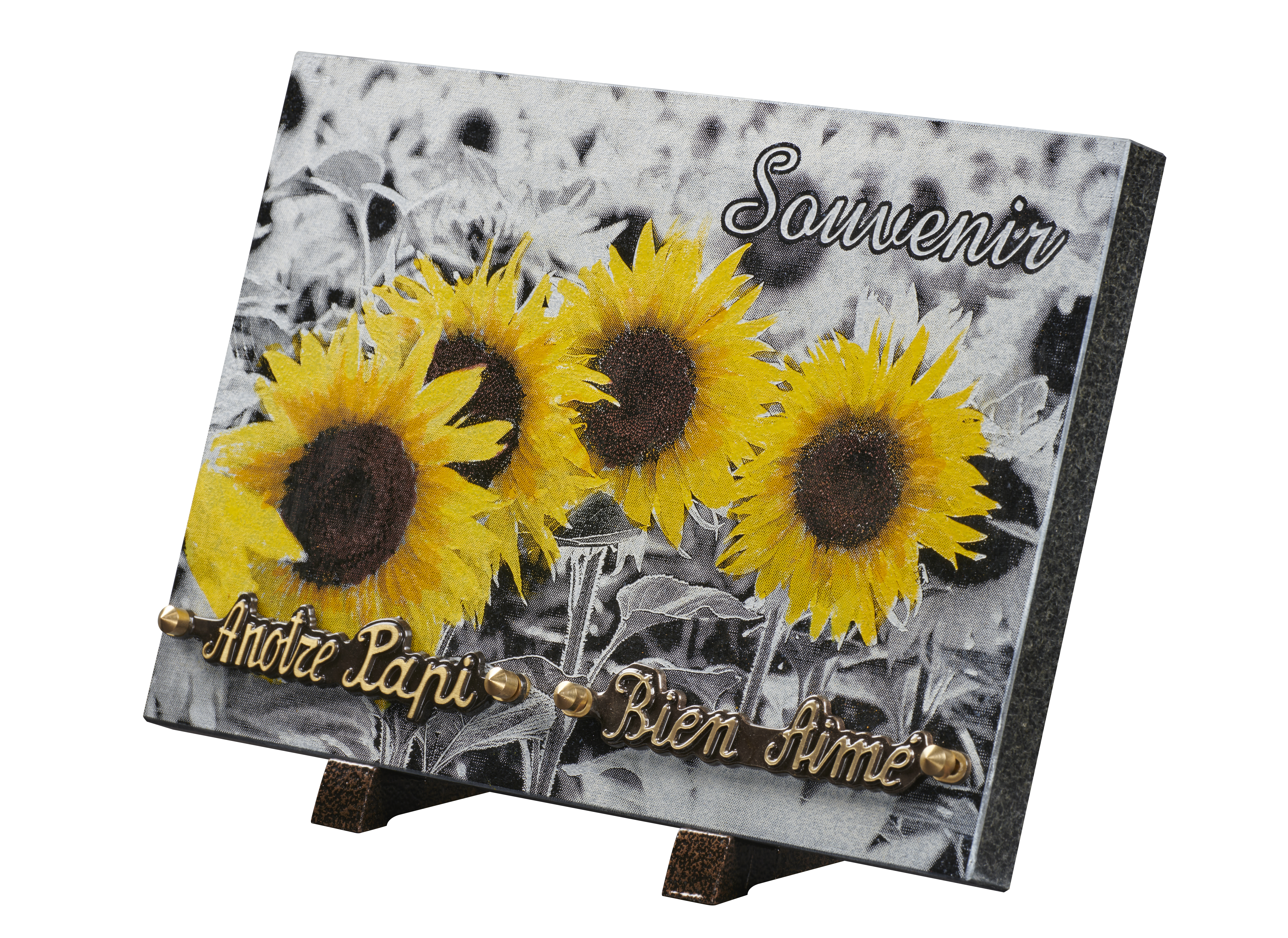 Image de plaque Plaque granit 20x30cm - Photogravure tournesol - texte Souvenir