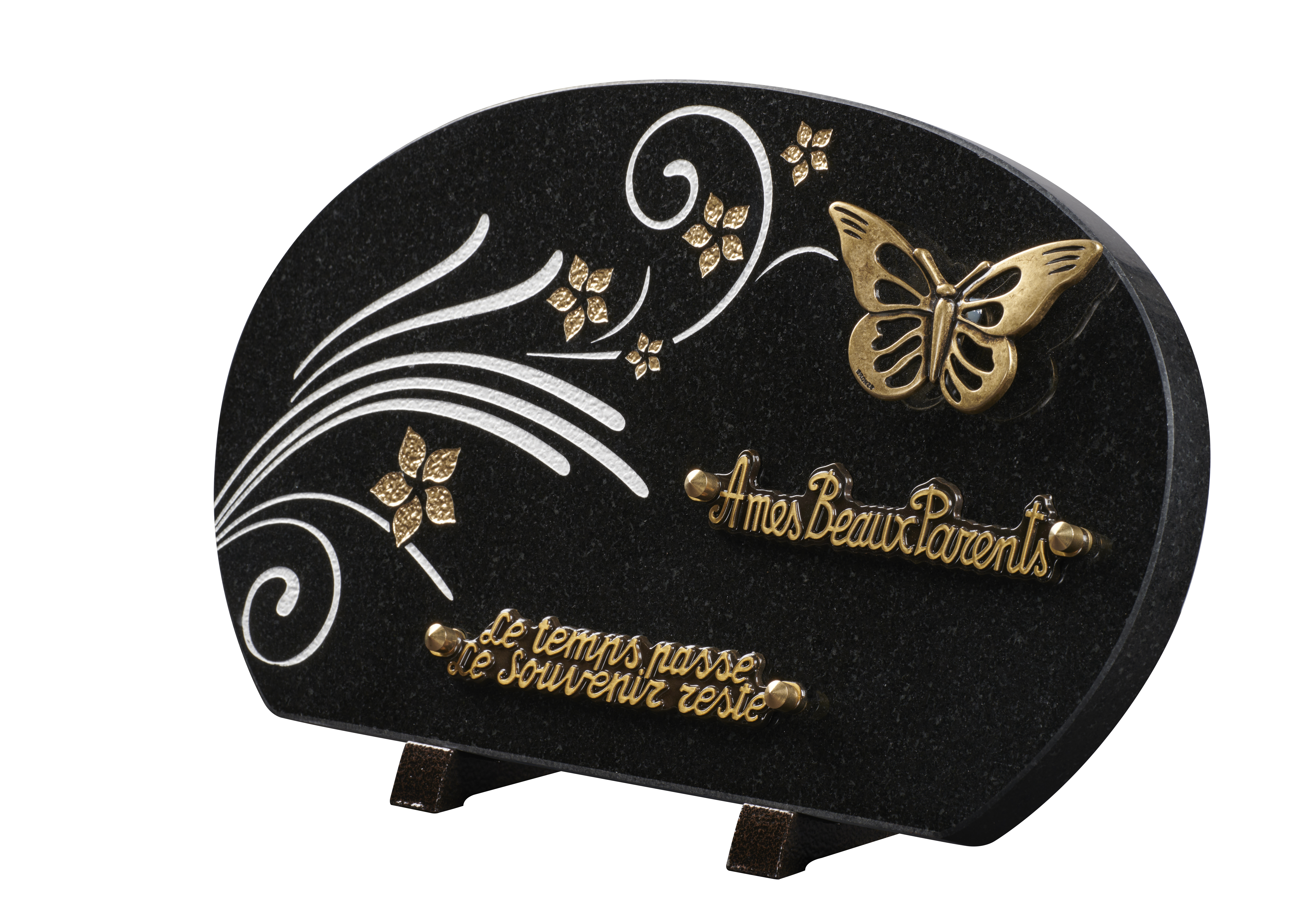 Image de plaque Plaque granit forme galet 20x35cm -Gravure arabesque- Bronze Papillon