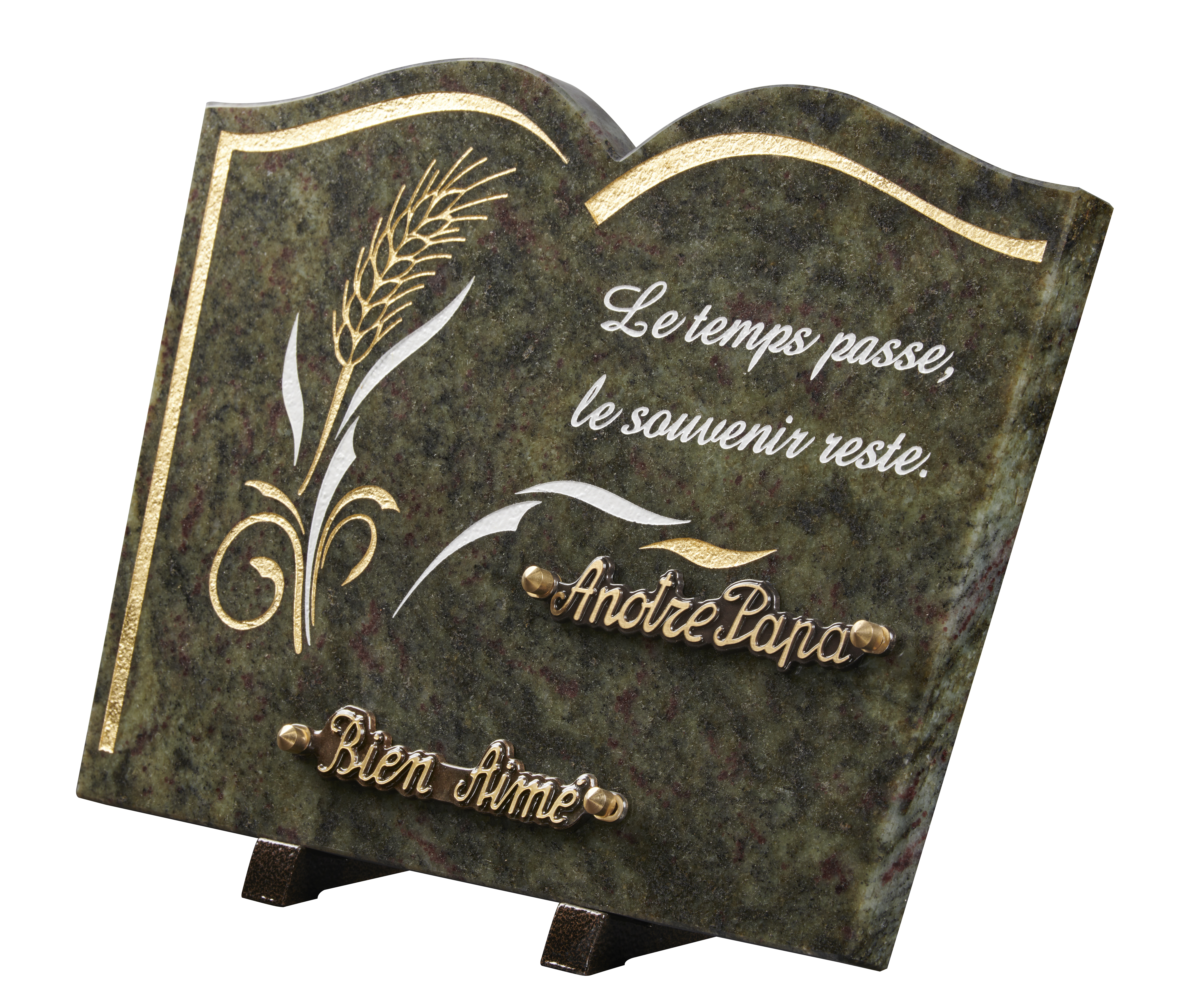 Image de plaque Plaque granit livre 25x35cm - Gravure épi blé -OR -texte Le temps...