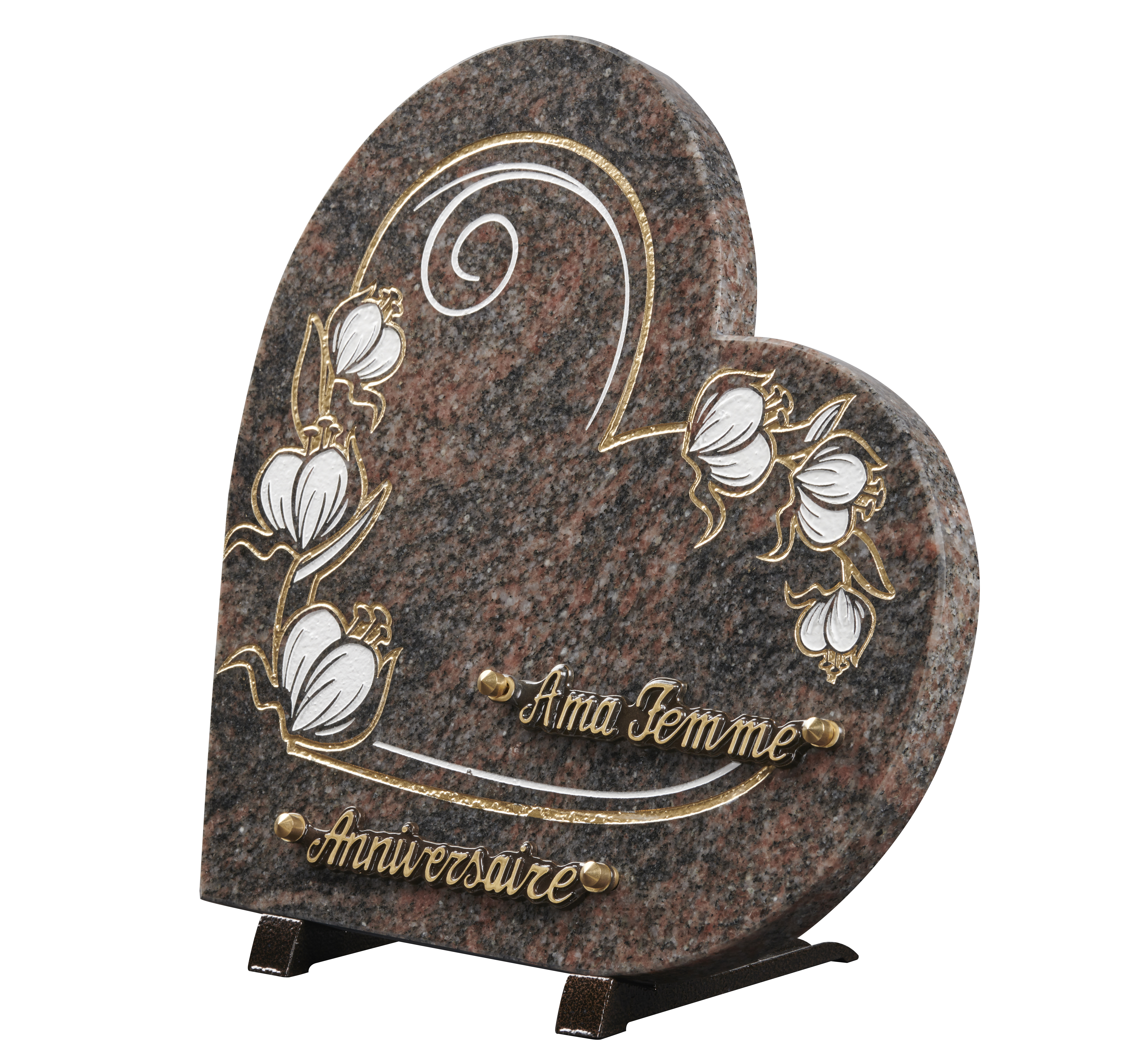 Image de plaque Plaque granit coeur 30x30cm - Gravure arabesque fleurs