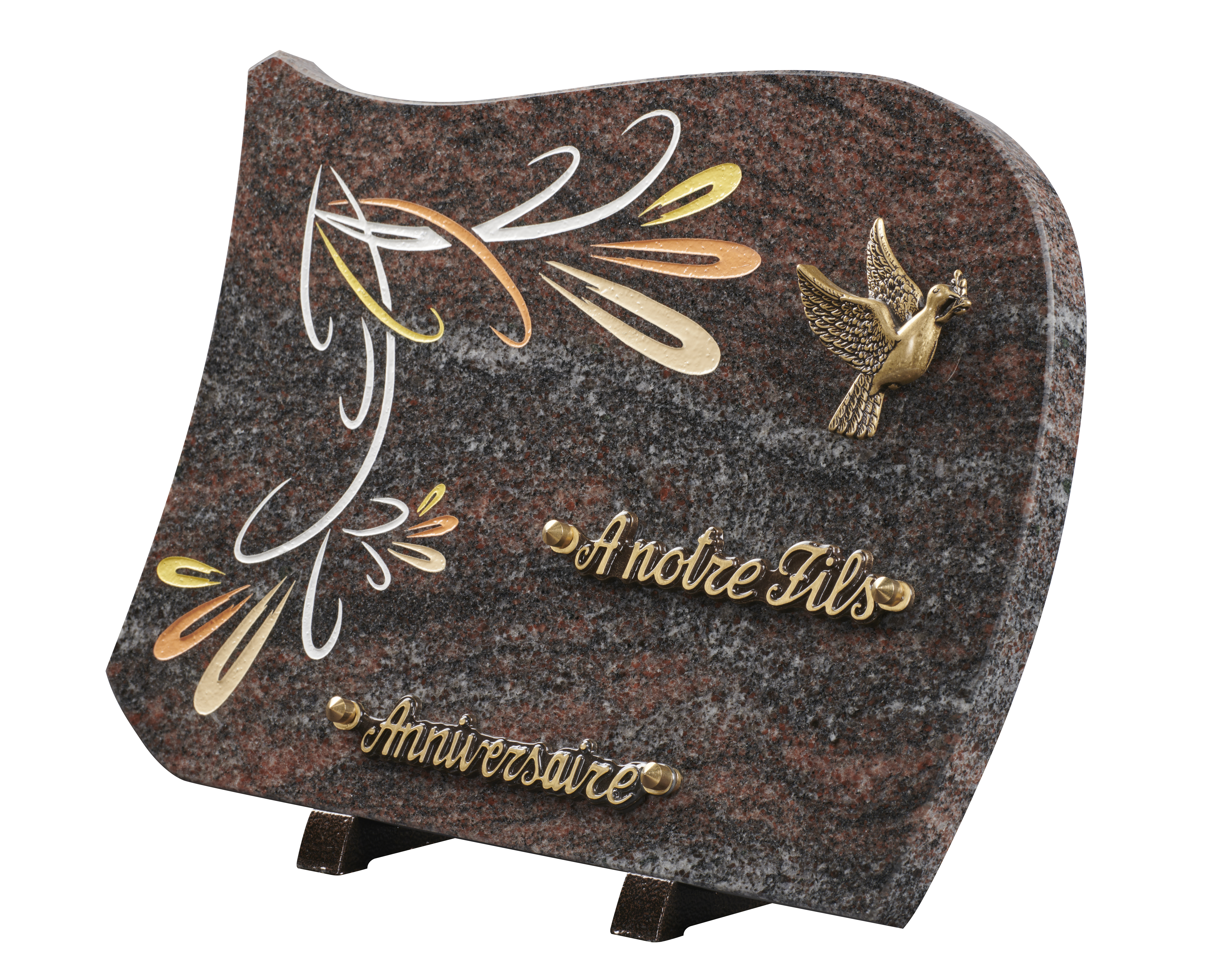 Image de plaque Plaque granit forme 25x35cm - Gravure feuilles - bronze Colombe