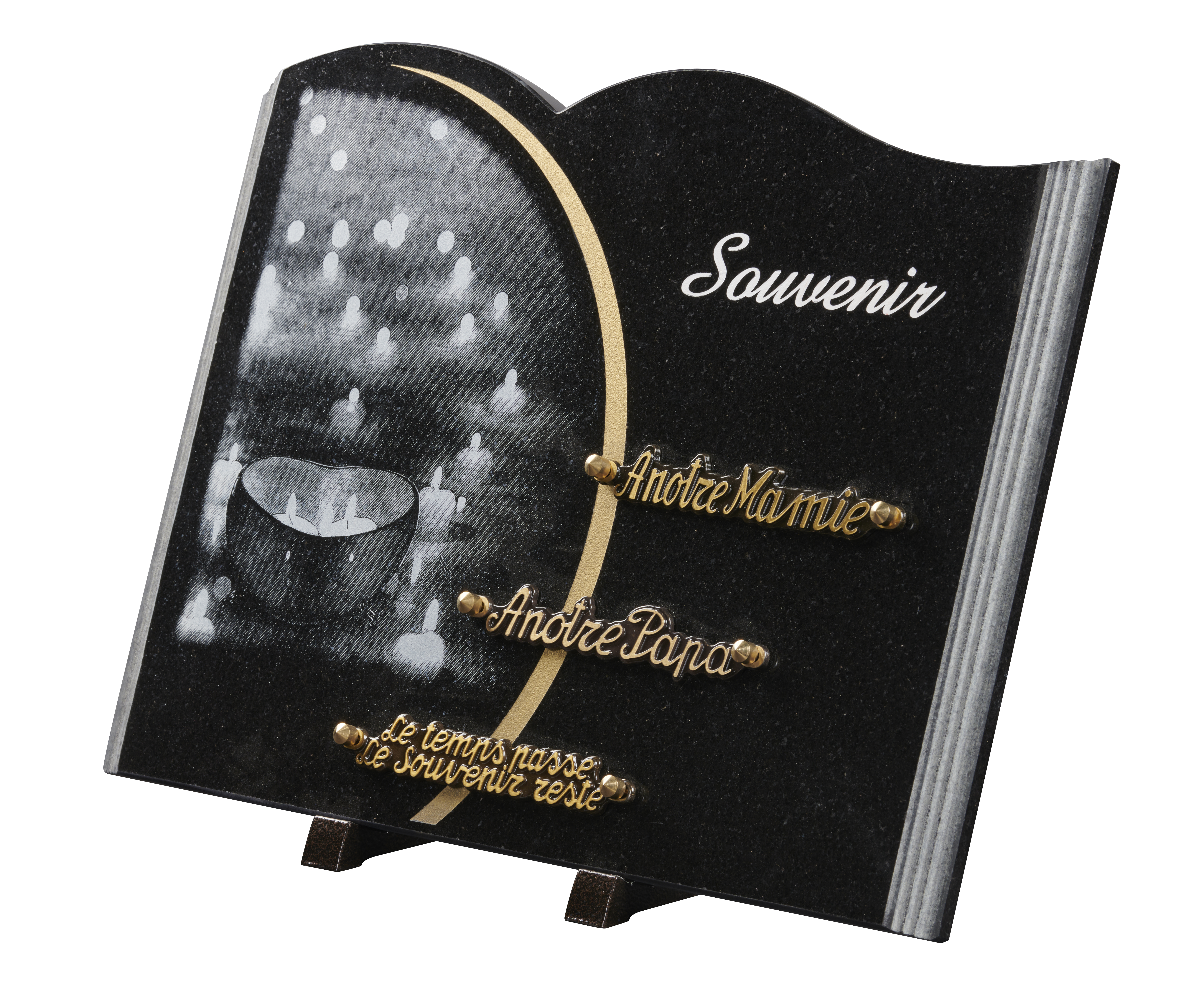 Image de plaque Plaque granit livre 30x40cm - Gravure bougies - texte Souvenir
