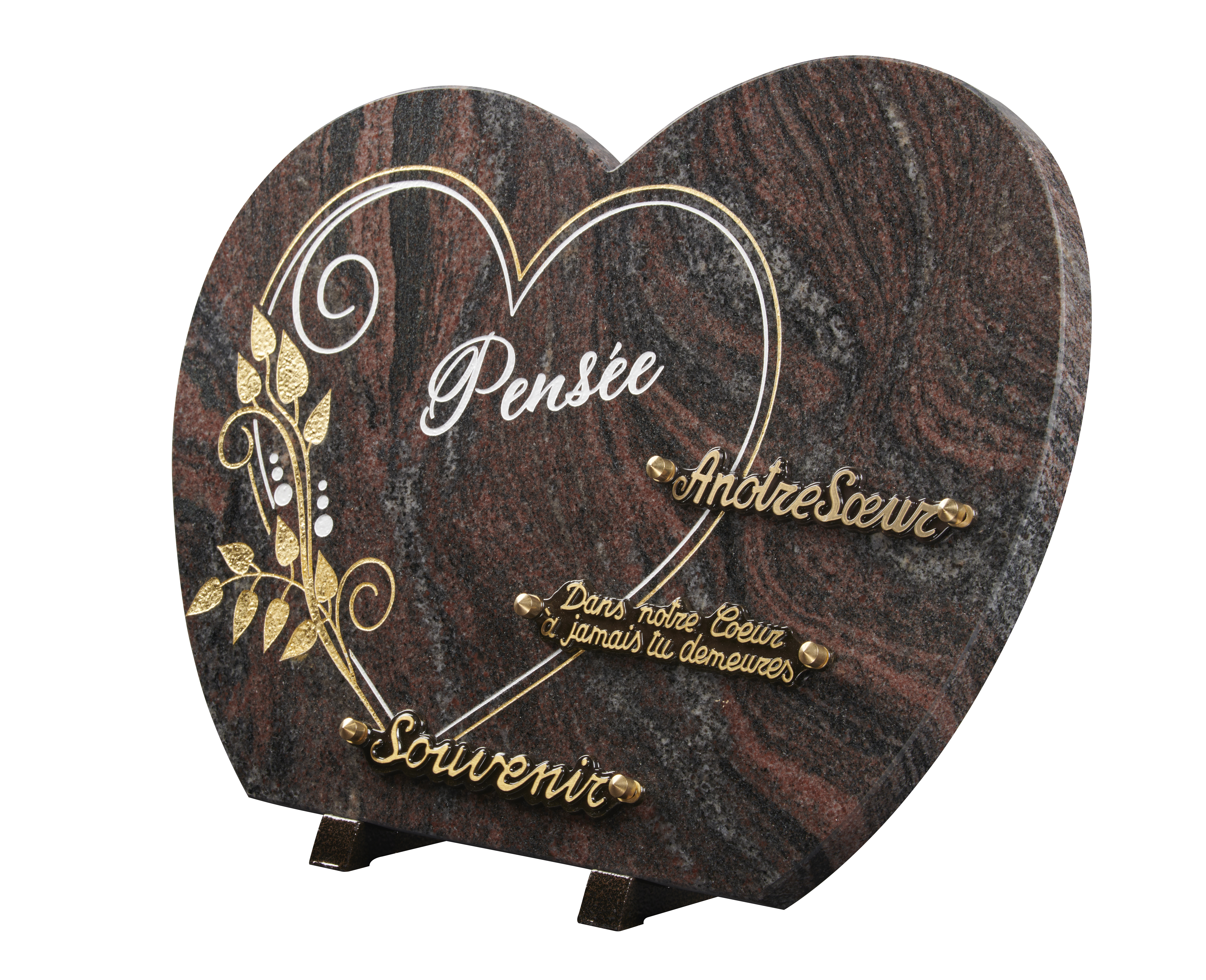 Image de plaque Plaque granit forme 30x40cm - Gravure coeur feuilles- texte Pensée