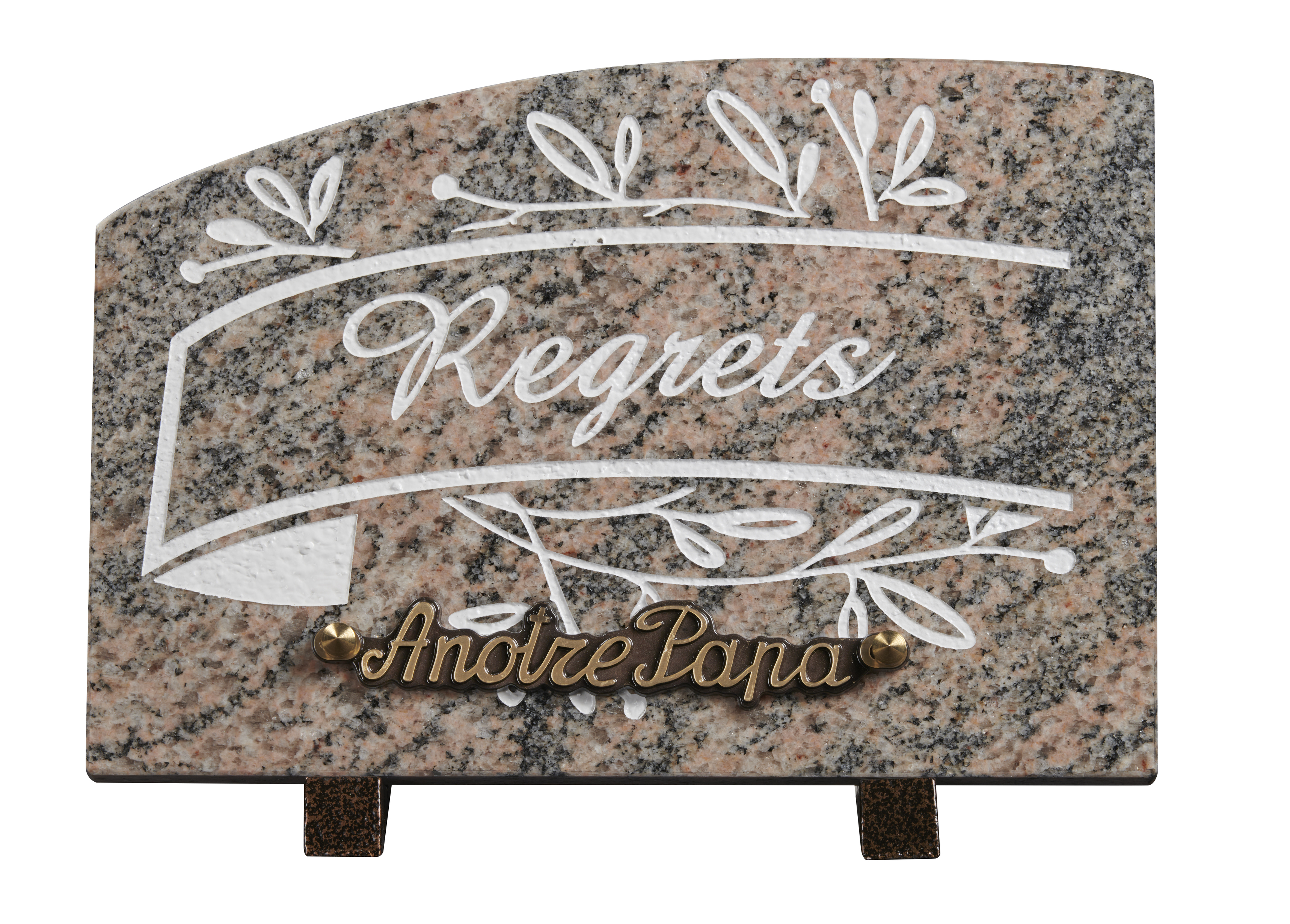 Image de plaque Plaque granit doucine 18x25cm - Gravure feuillage- texte Regrets