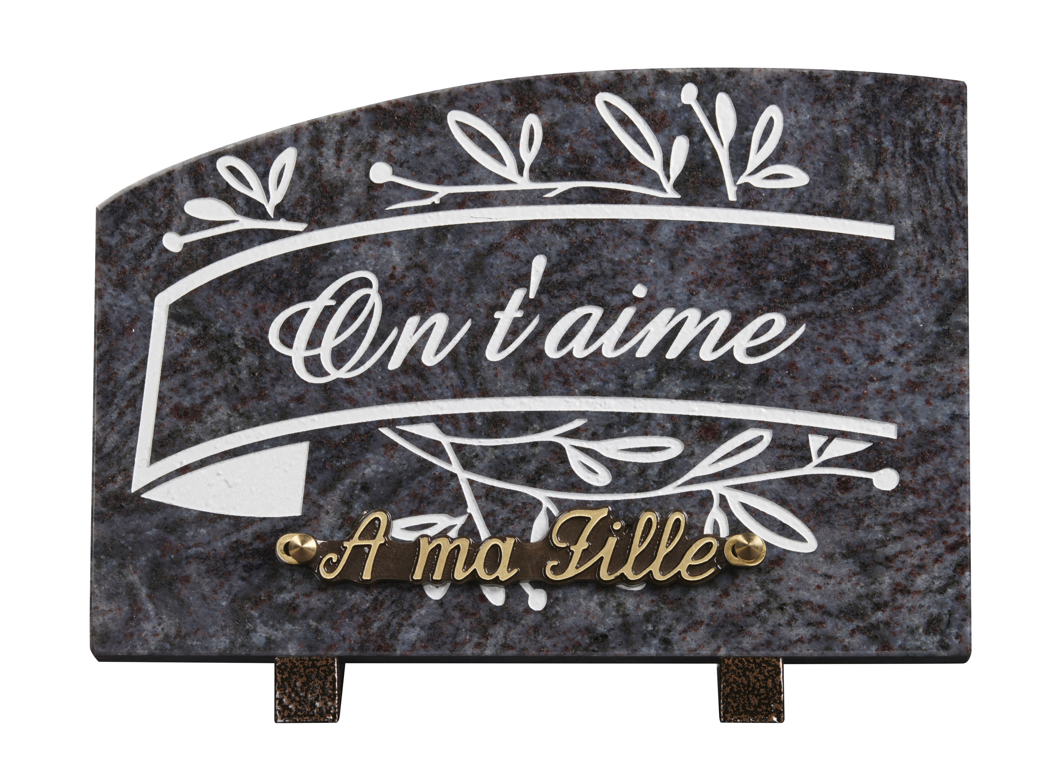 Image de plaque Plaque granit doucine 18x25cm - Gravure feuillage- texte On t'aime