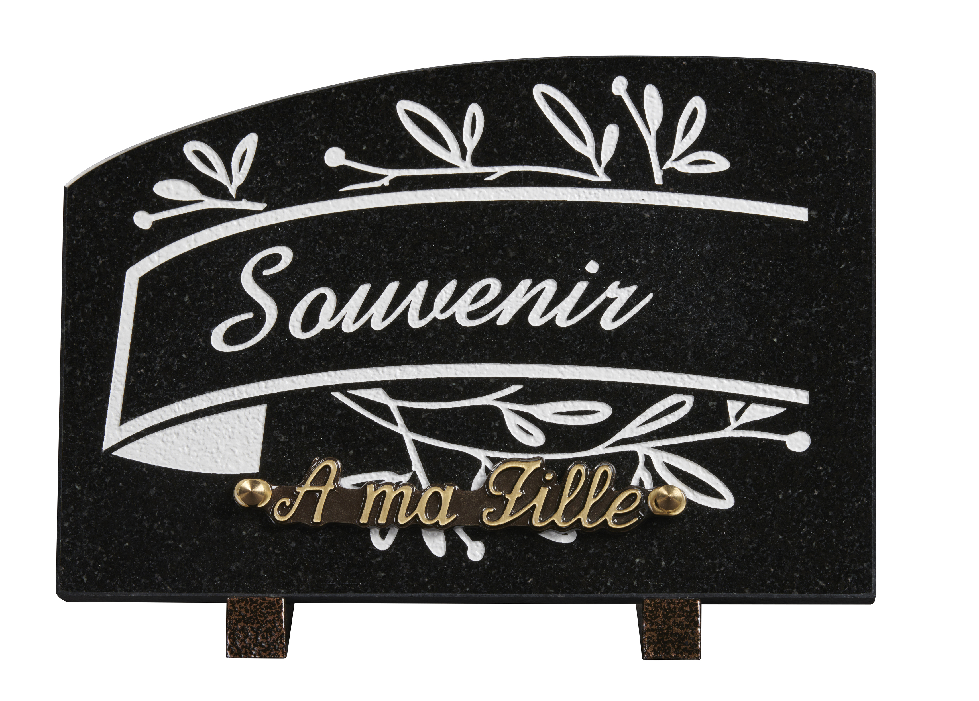 Image de plaque Plaque granit doucine 18x25cm - Gravure feuillage- texte Souvenir