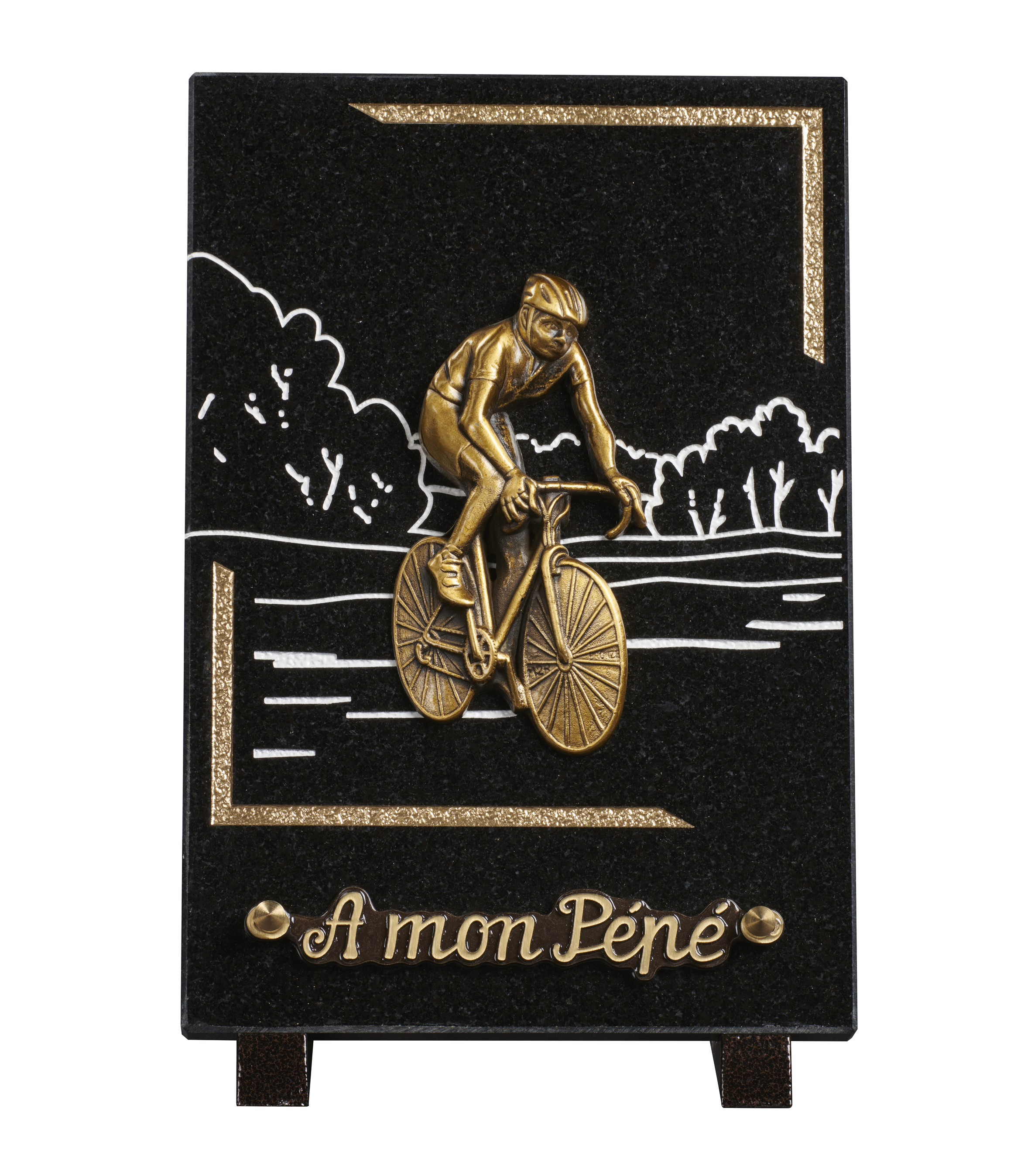 Image de plaque Plaque granit 18x25cm - Gravure Paysage - Bronze Cycliste