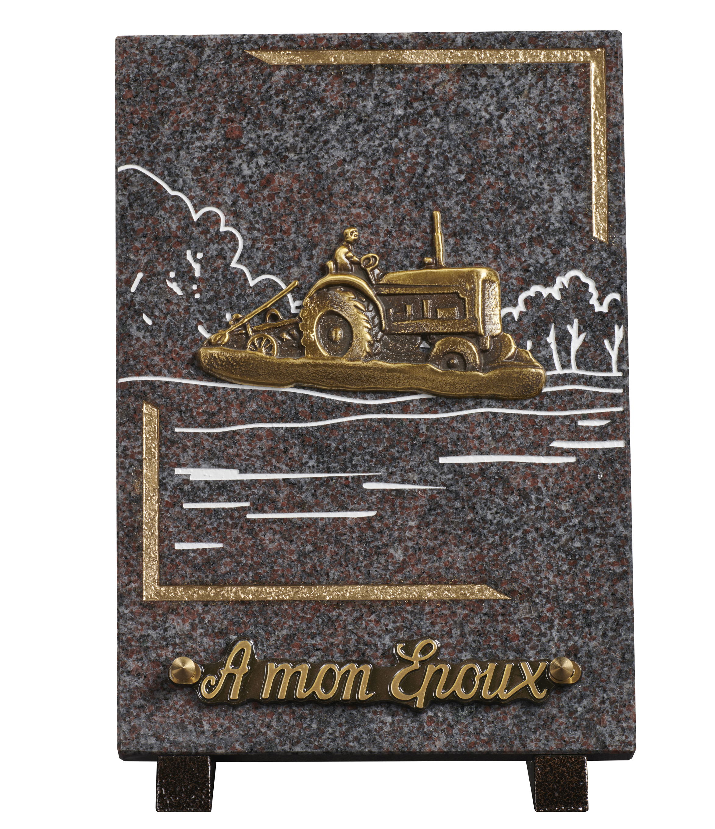 Image de plaque Plaque granit 18x25cm - Gravure Paysage - Bronze Tracteur