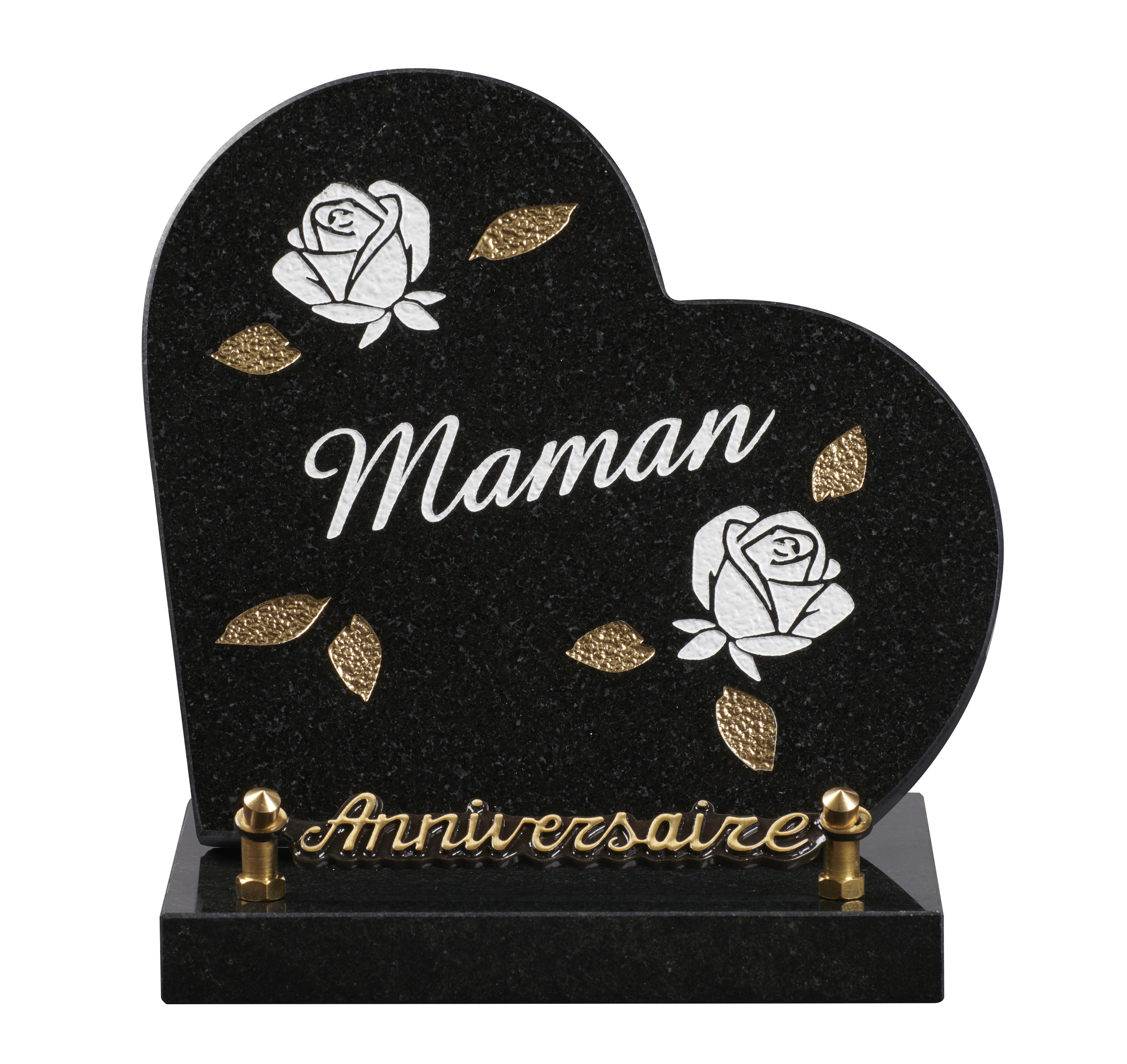 Image de plaque Plaque granit coeur 18x18cm - Gravure rose - texte Maman
