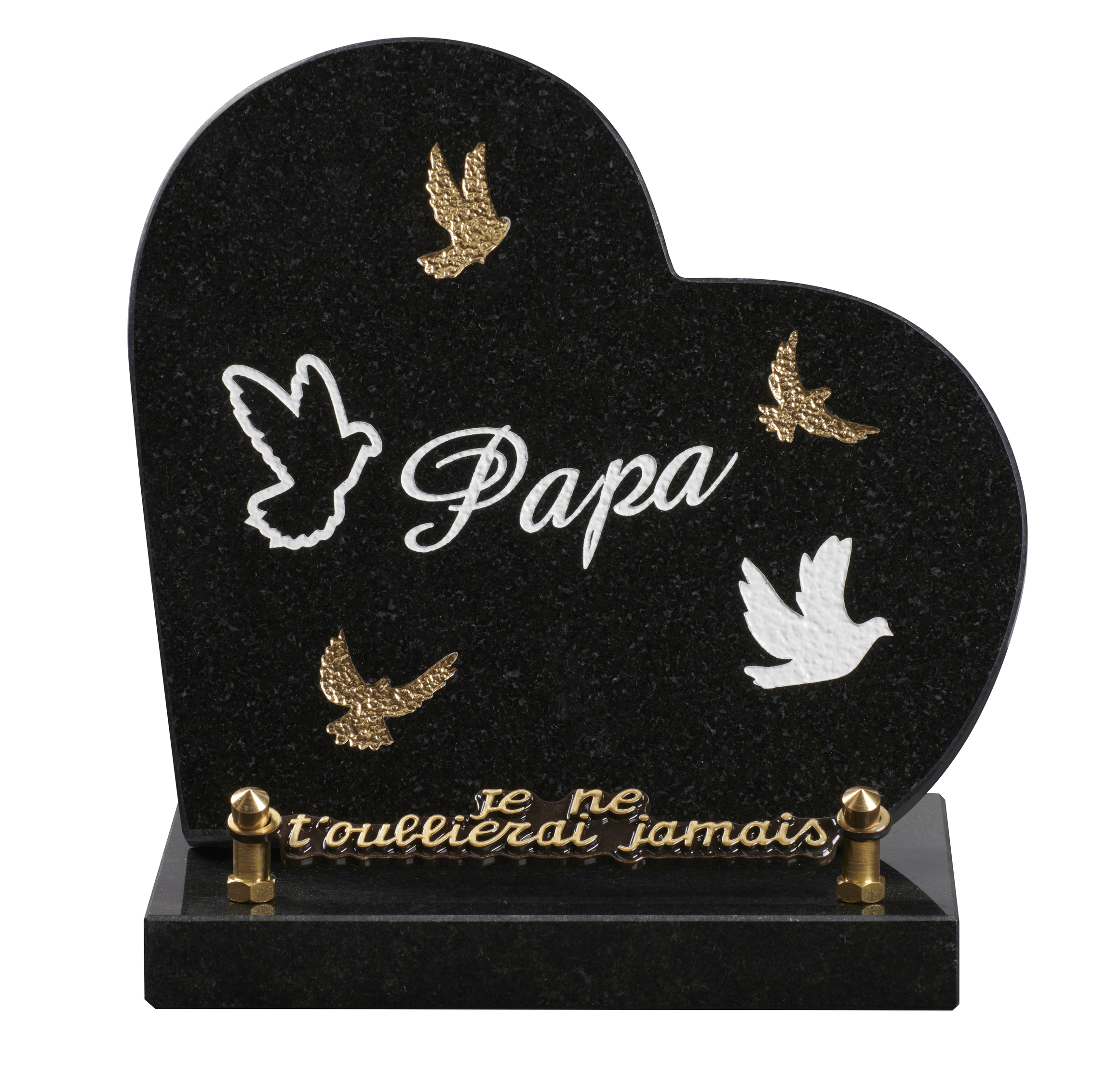 Image de plaque Plaque granit coeur 18x18cm - Gravure colombe - texte Papa