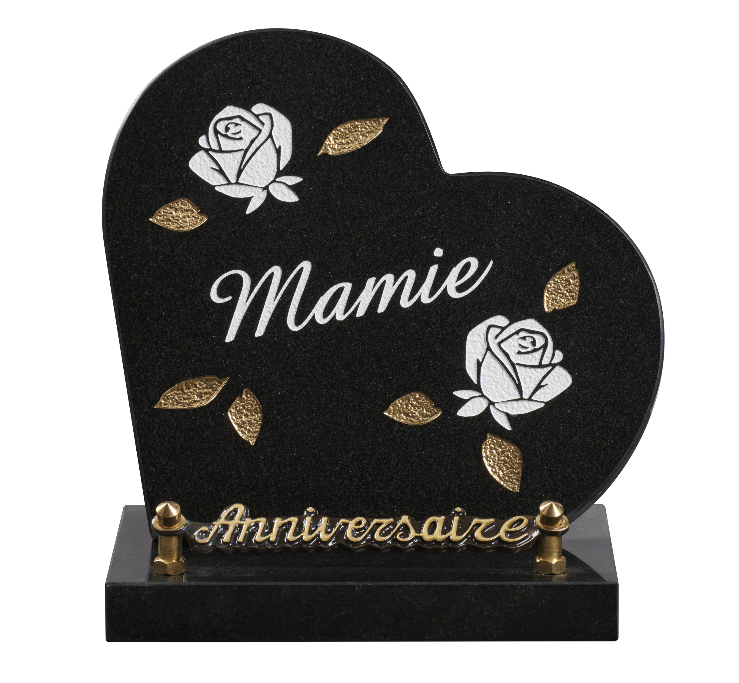 Image de plaque Plaque granit coeur 18x18cm - Gravure rose - texte Mamie