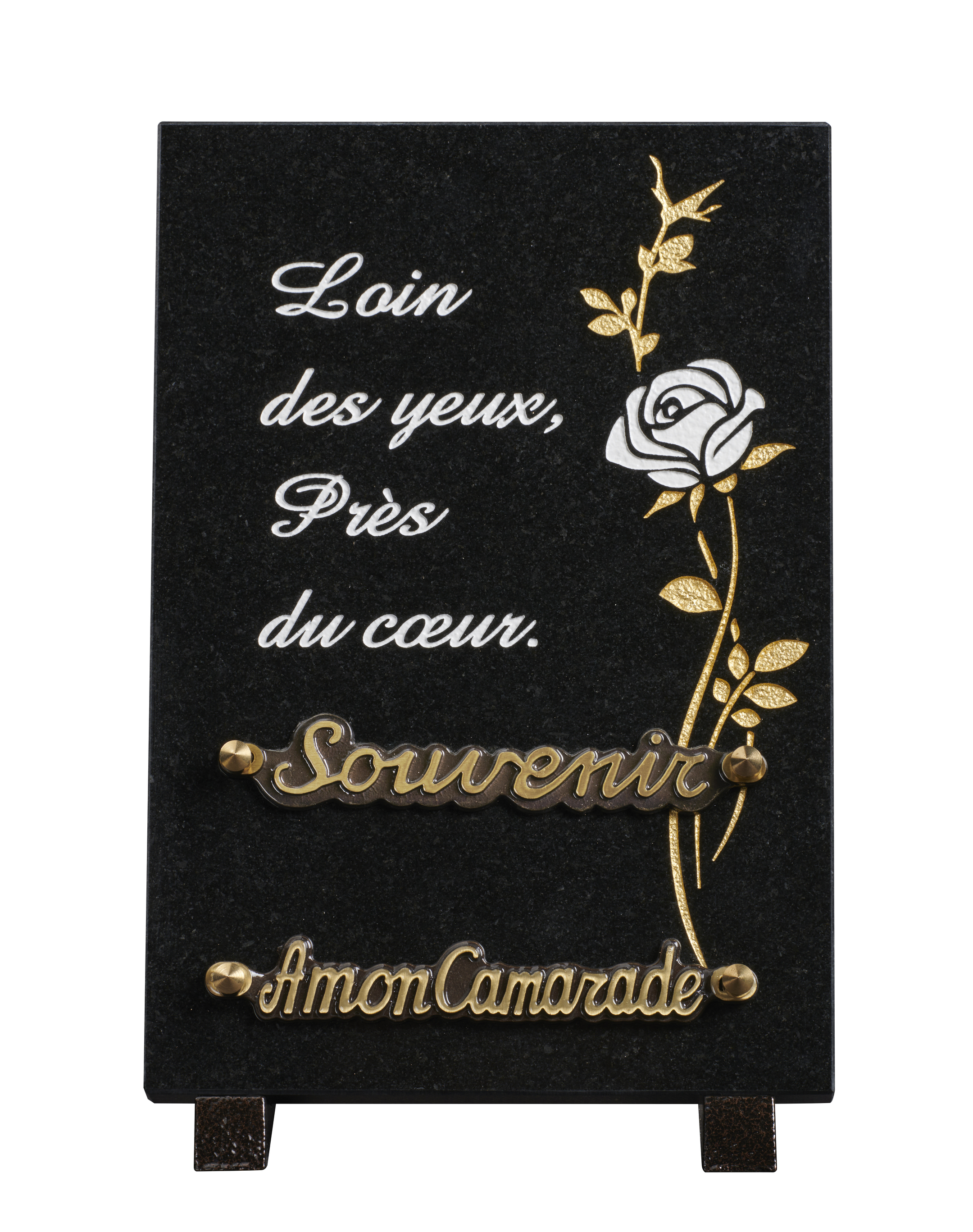 Image de plaque Plaque granit 20x30cm - Gravure rose blanc et OR -texte loin des yeux