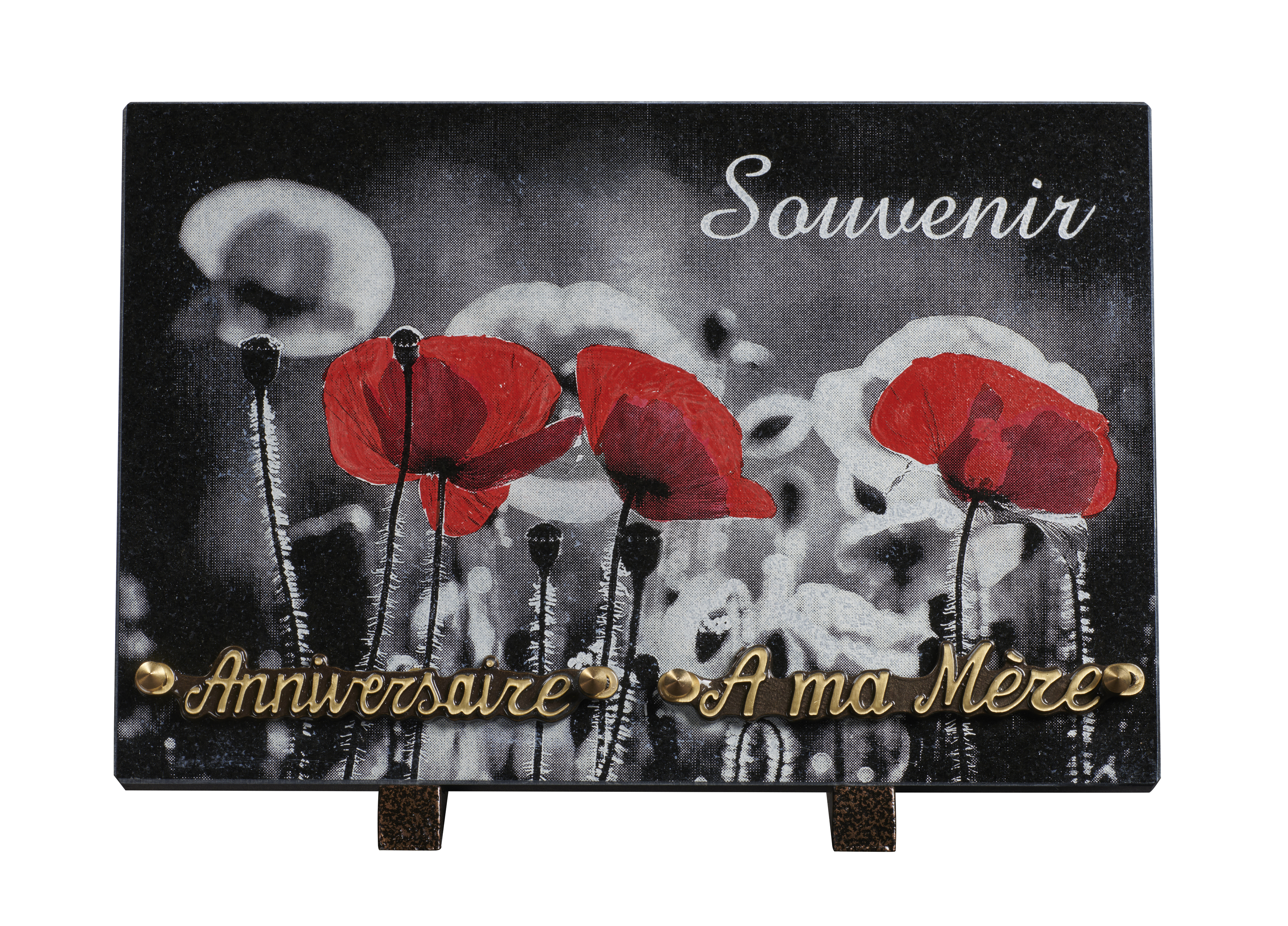 Image de plaque Plaque granit 20x30cm - Photogravure coquelicot - texte Souvenir