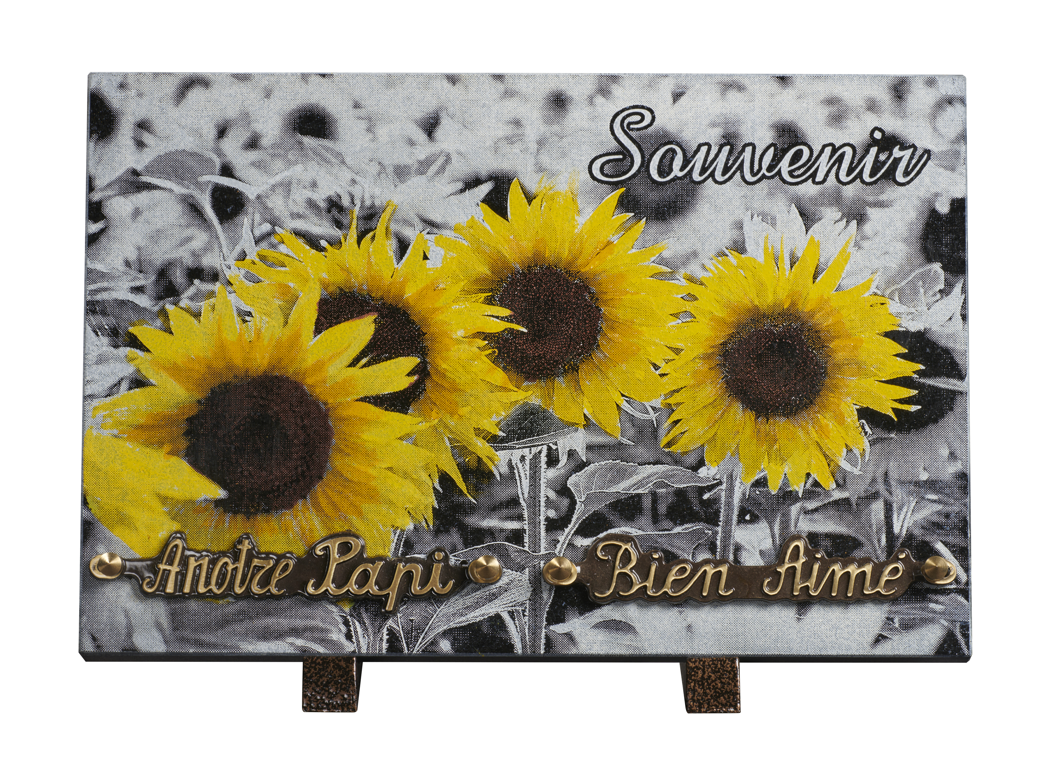 Image de plaque Plaque granit 20x30cm - Photogravure tournesol - texte Souvenir