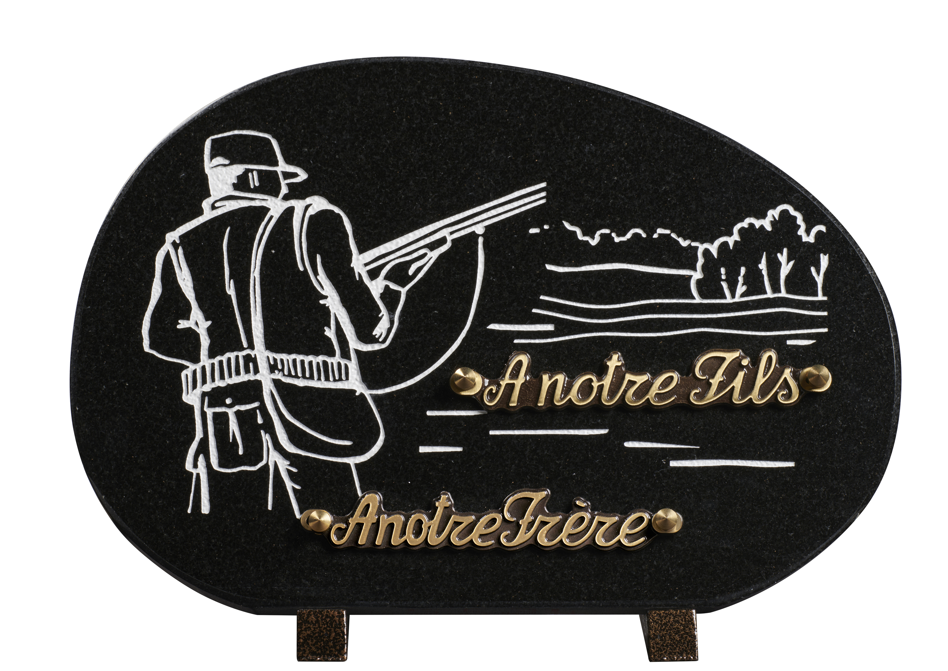 Image de plaque Plaque granit forme galet 20x30cm - Gravure chasse