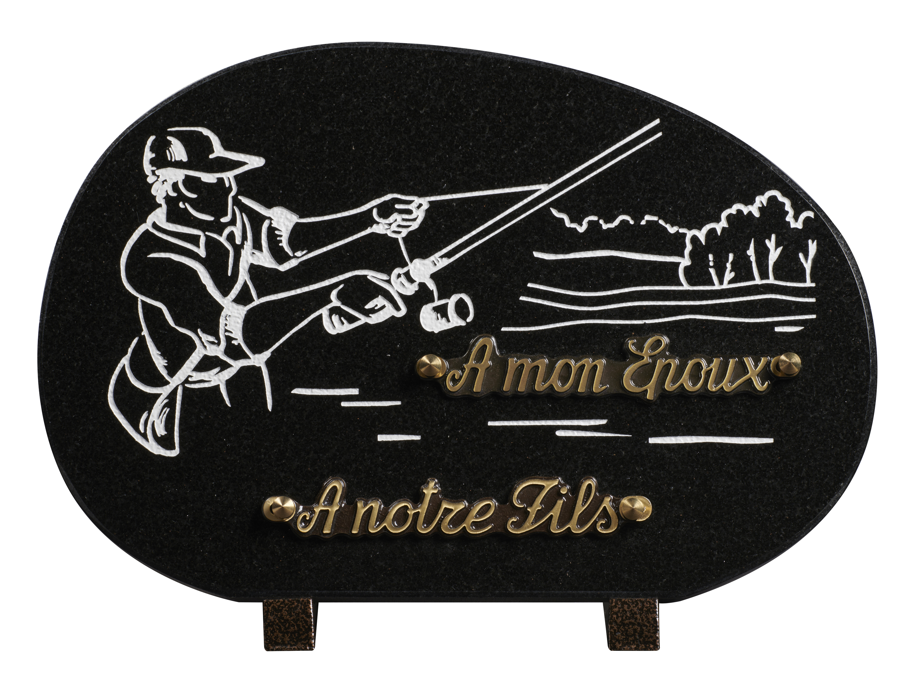 Image de plaque Plaque granit forme galet 20x30cm - Gravure pêche