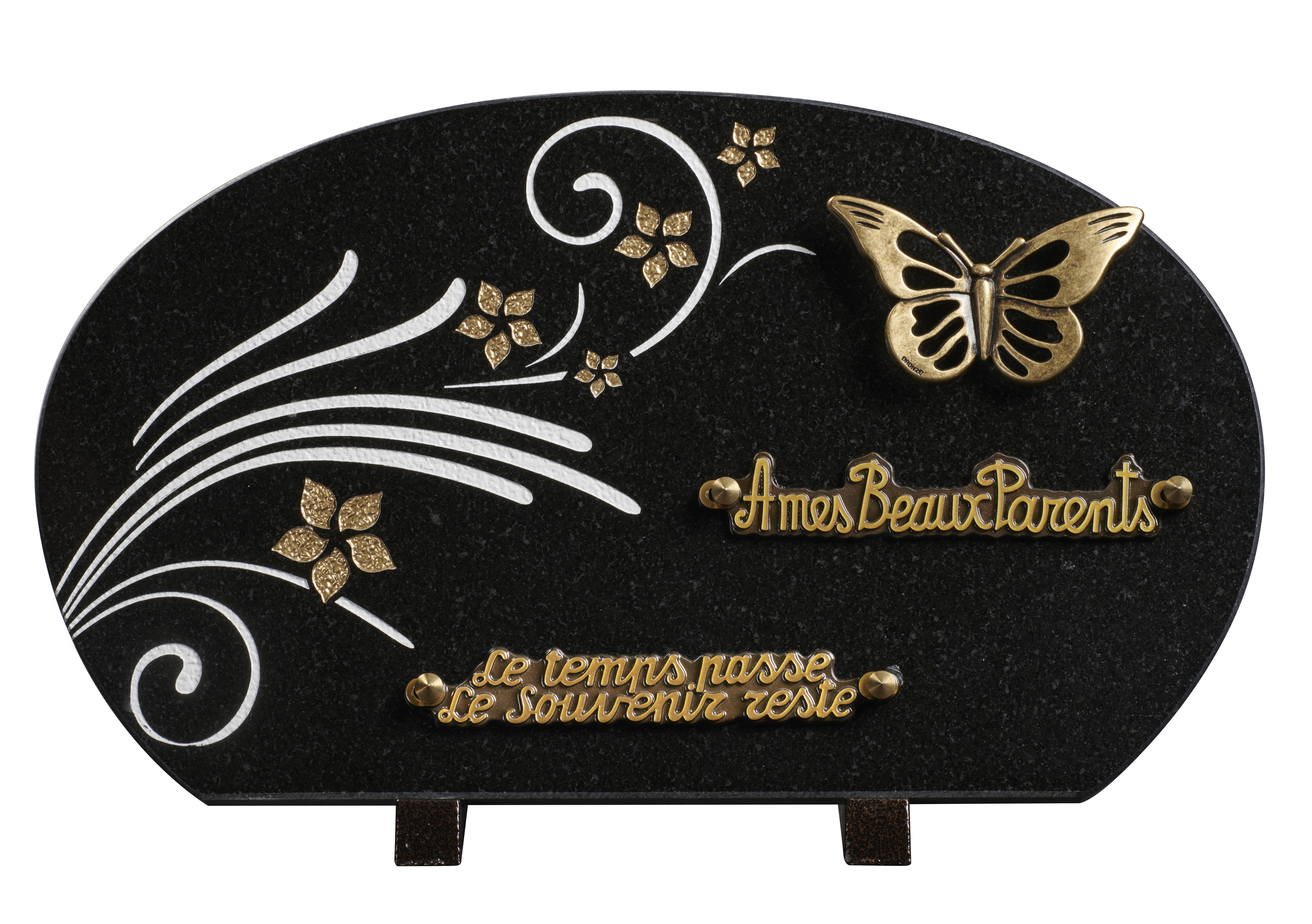 Image de plaque Plaque granit forme galet 20x35cm -Gravure arabesque- Bronze Papillon