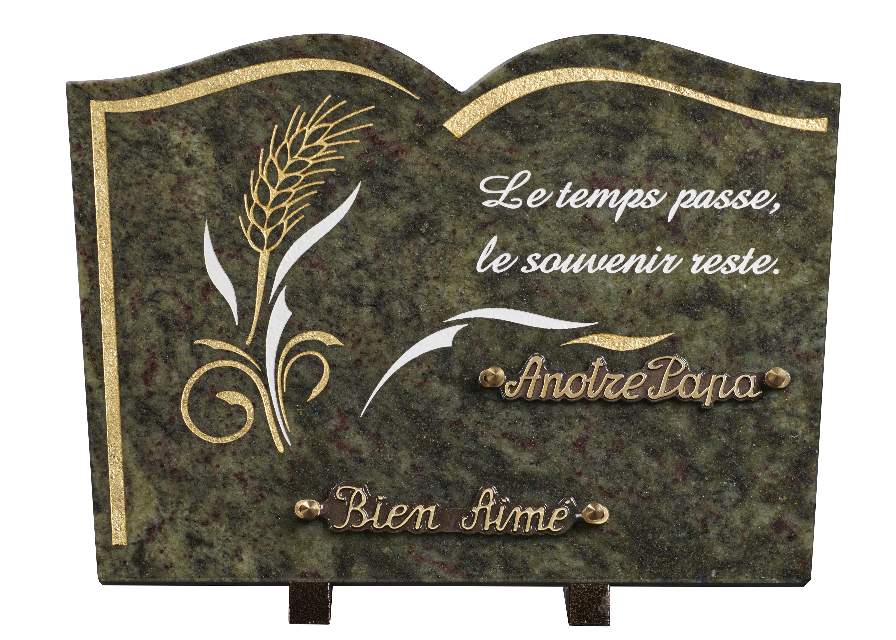 Image de plaque Plaque granit livre 25x35cm - Gravure épi blé -OR -texte Le temps...