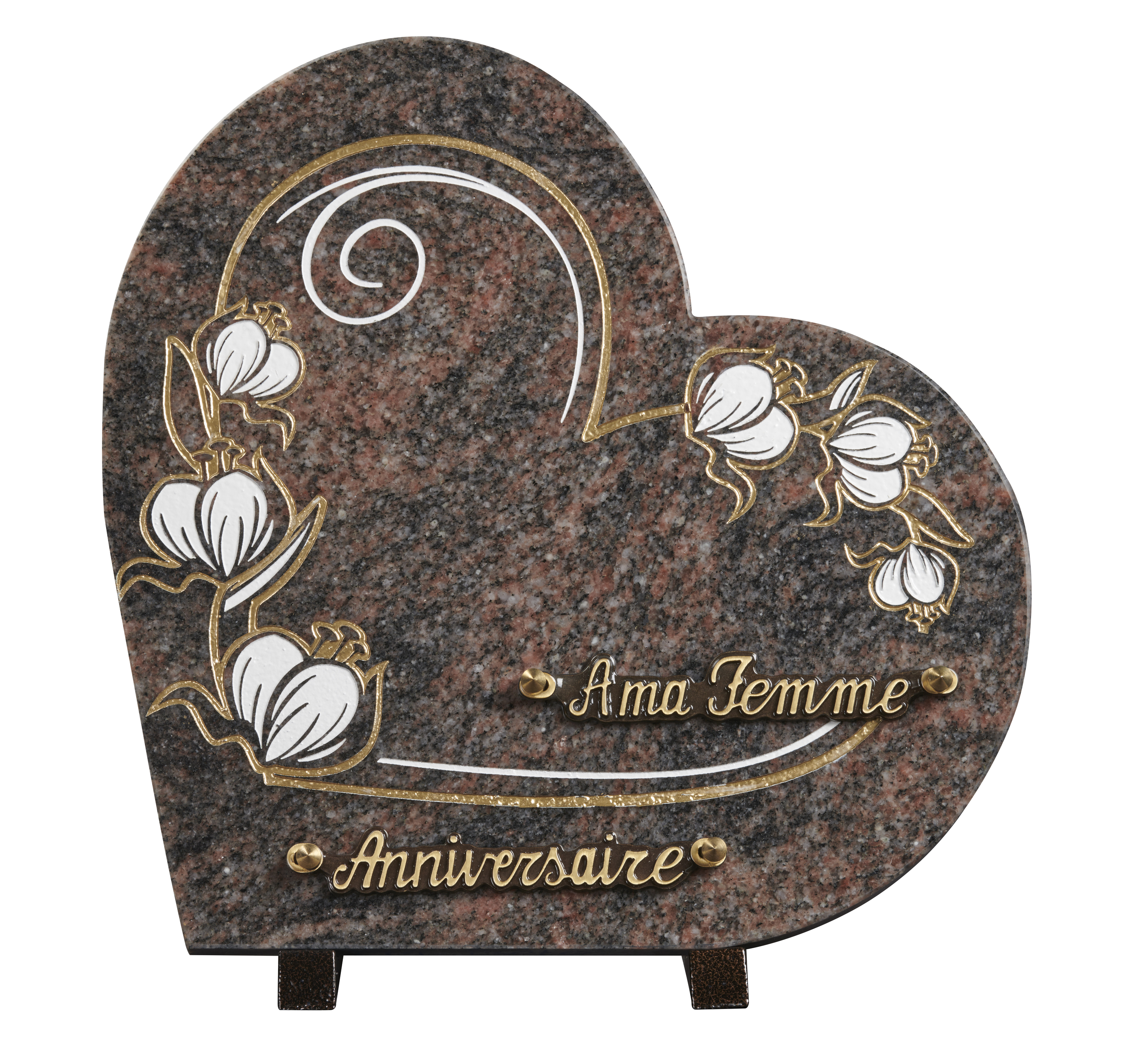 Image de plaque Plaque granit coeur 30x30cm - Gravure arabesque fleurs