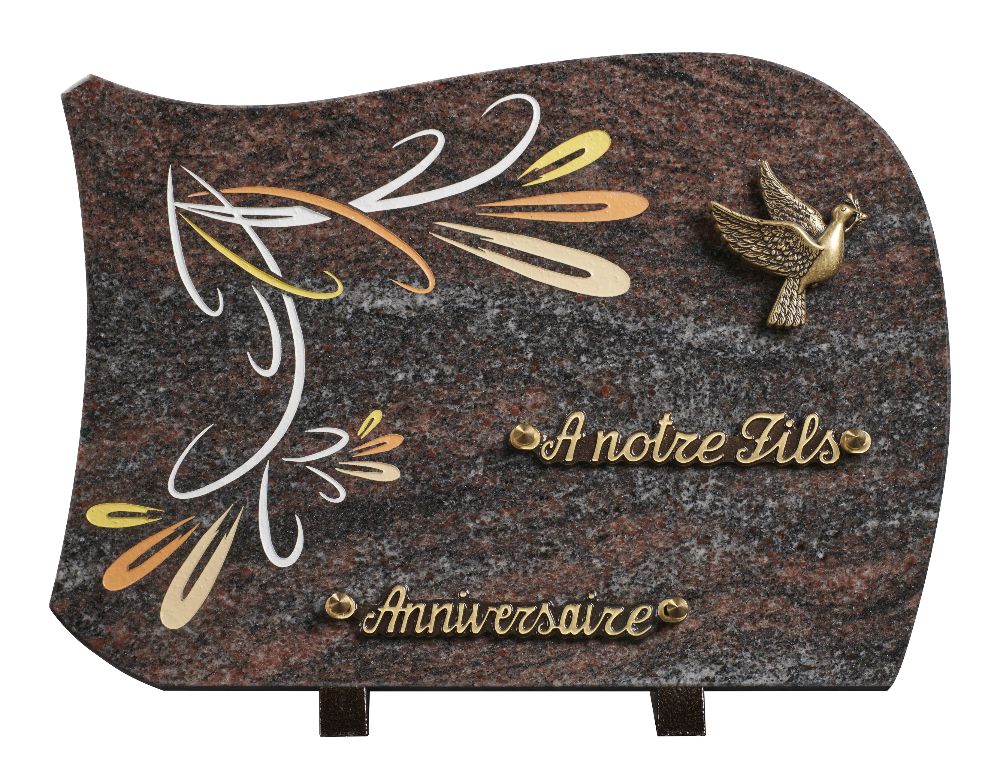 Image de plaque Plaque granit forme 25x35cm - Gravure feuilles - bronze Colombe