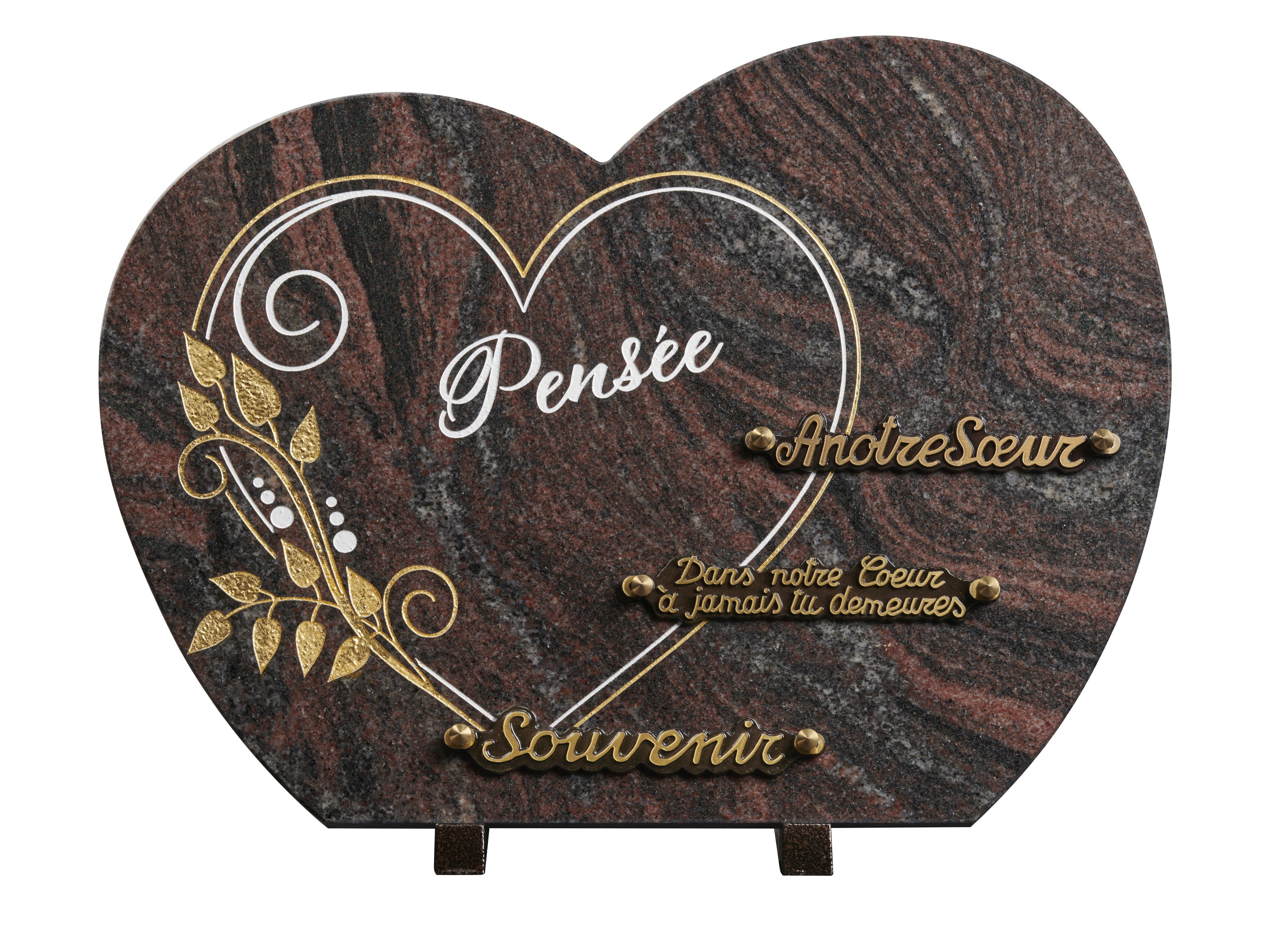 Image de plaque Plaque granit forme 30x40cm - Gravure coeur feuilles- texte Pensée